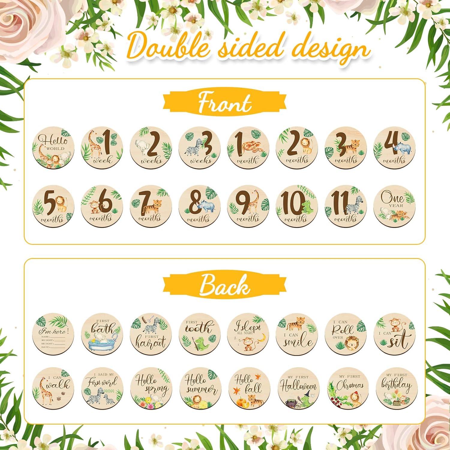 16 Tarjetas de Hitos Mensuales de Madera Tiamon - Animales de Selva