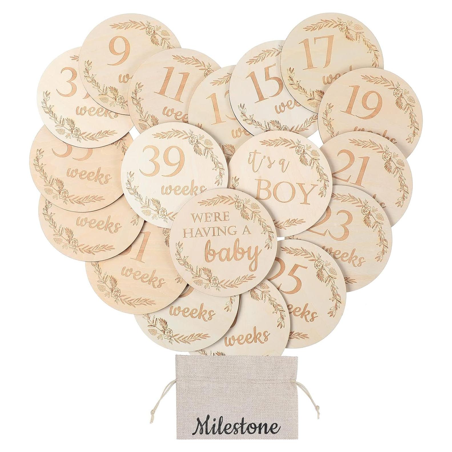 19 Carteles de Hitos del Embarazo Chunful 12x12 cm Madera