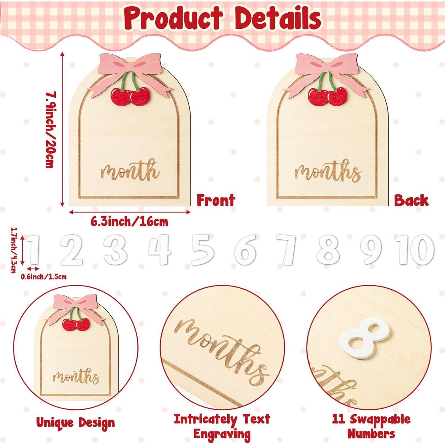 Tarjetas de Hitos Mensuales para Bebés R HORSE - Madera con Lazo Rosa 3D