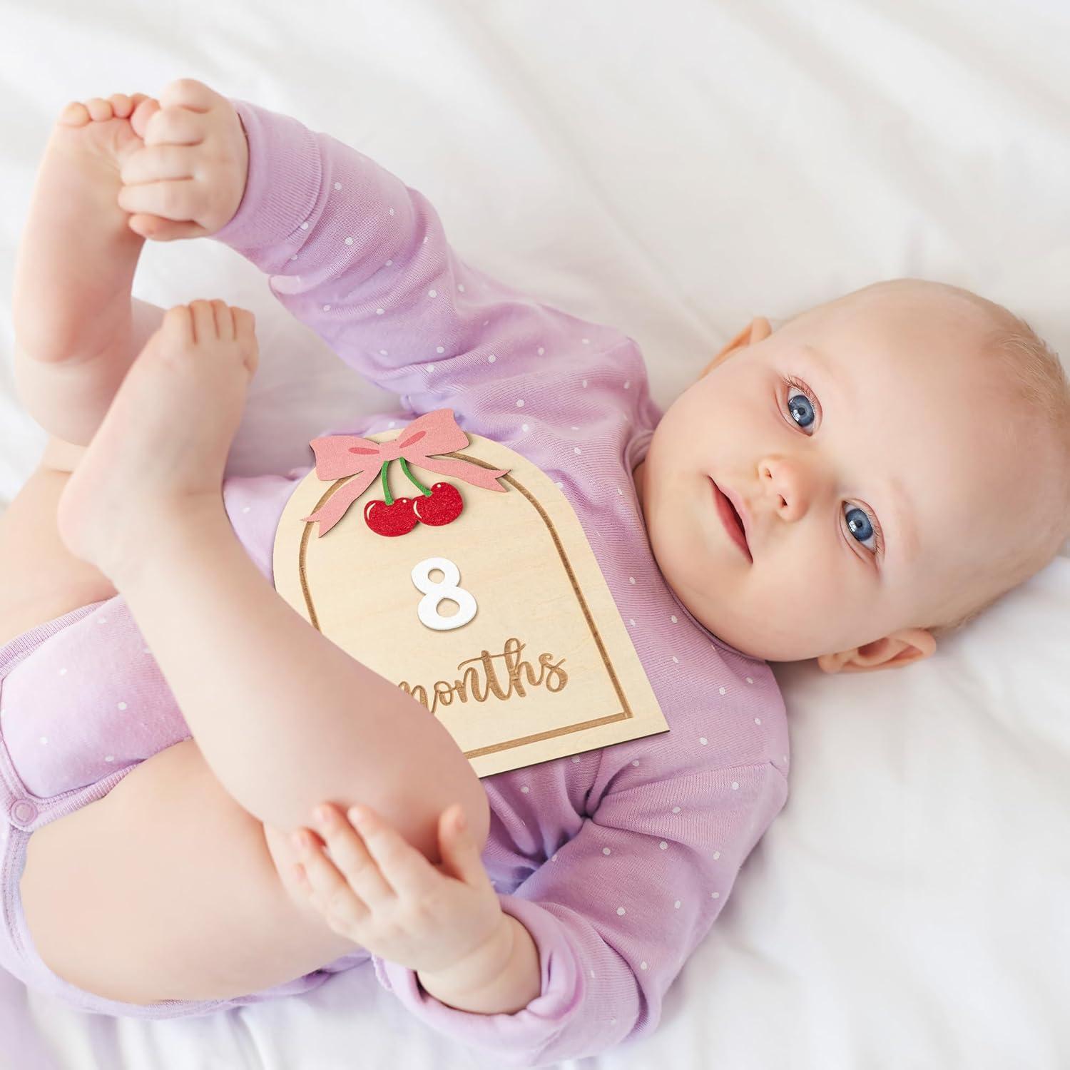 Tarjetas de Hitos Mensuales para Bebés R HORSE - Madera con Lazo Rosa 3D