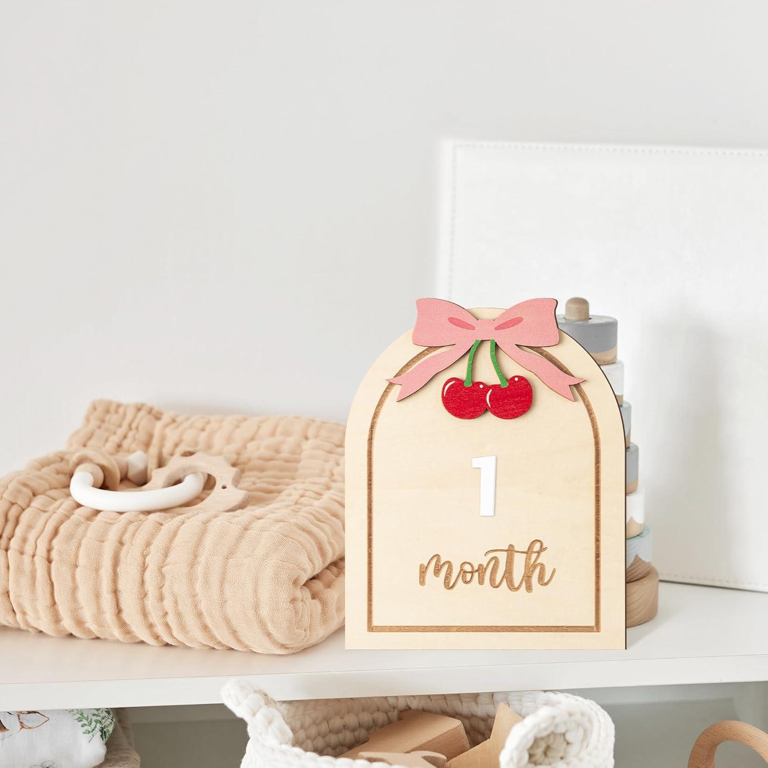 Tarjetas de Hitos Mensuales para Bebés R HORSE - Madera con Lazo Rosa 3D