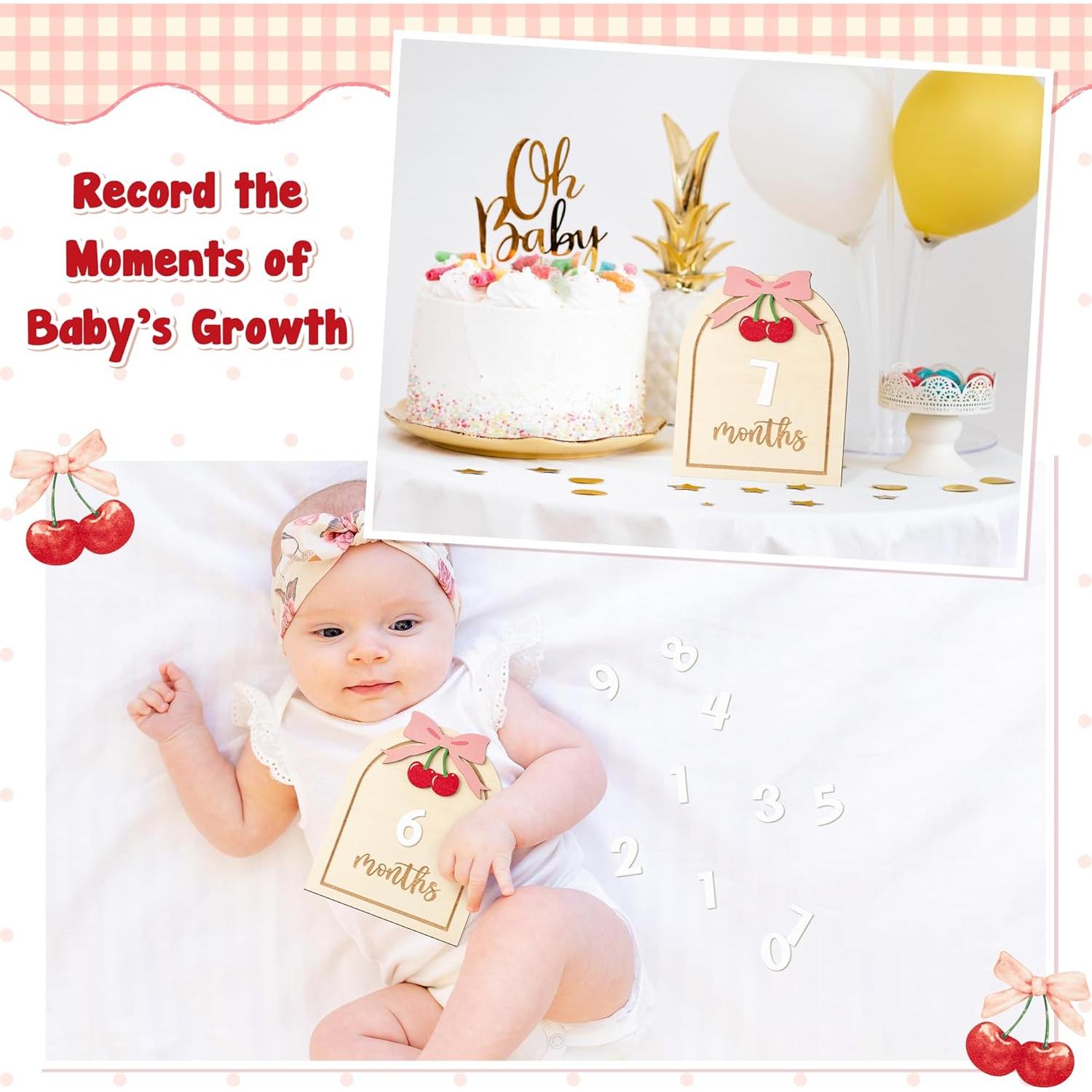 Tarjetas de Hitos Mensuales para Bebés R HORSE - Madera con Lazo Rosa 3D
