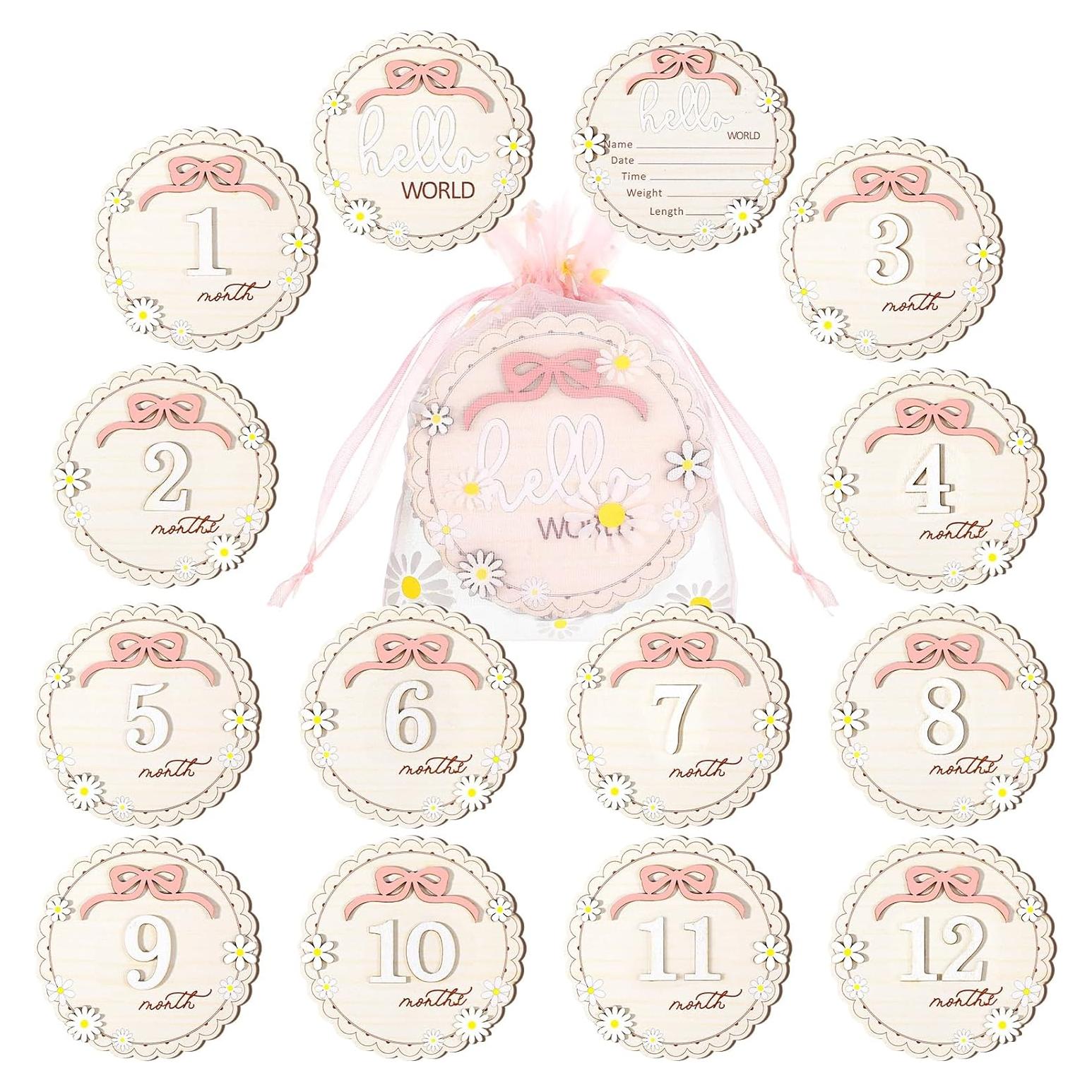 Tarjetas de Hitos Mensuales para Bebés - Hola Mundo - Rosa