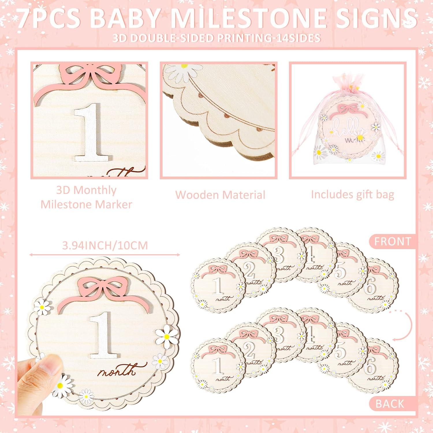 Tarjetas de Hitos Mensuales para Bebés - Hola Mundo - Rosa