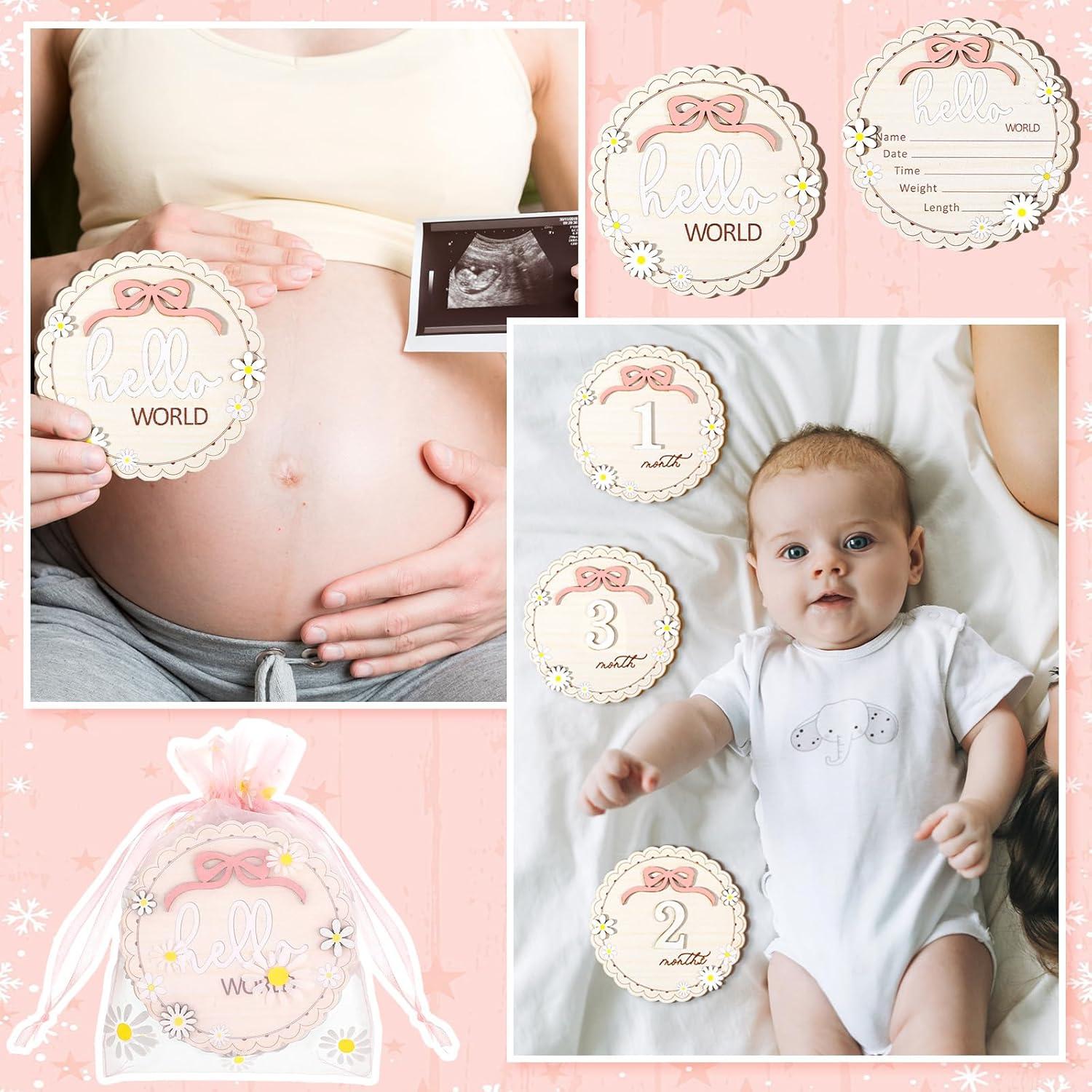 Tarjetas de Hitos Mensuales para Bebés - Hola Mundo - Rosa