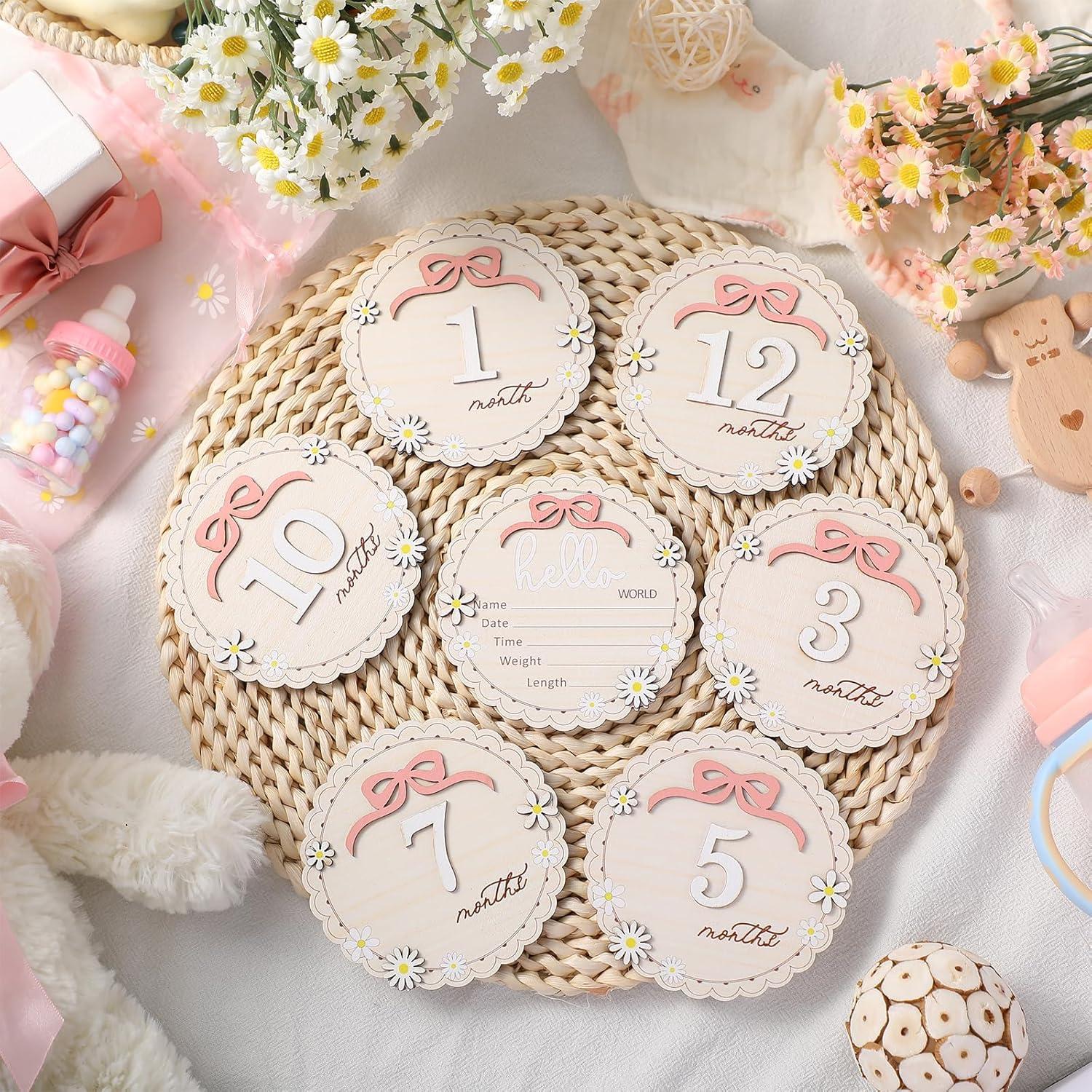 Tarjetas de Hitos Mensuales para Bebés - Hola Mundo - Rosa