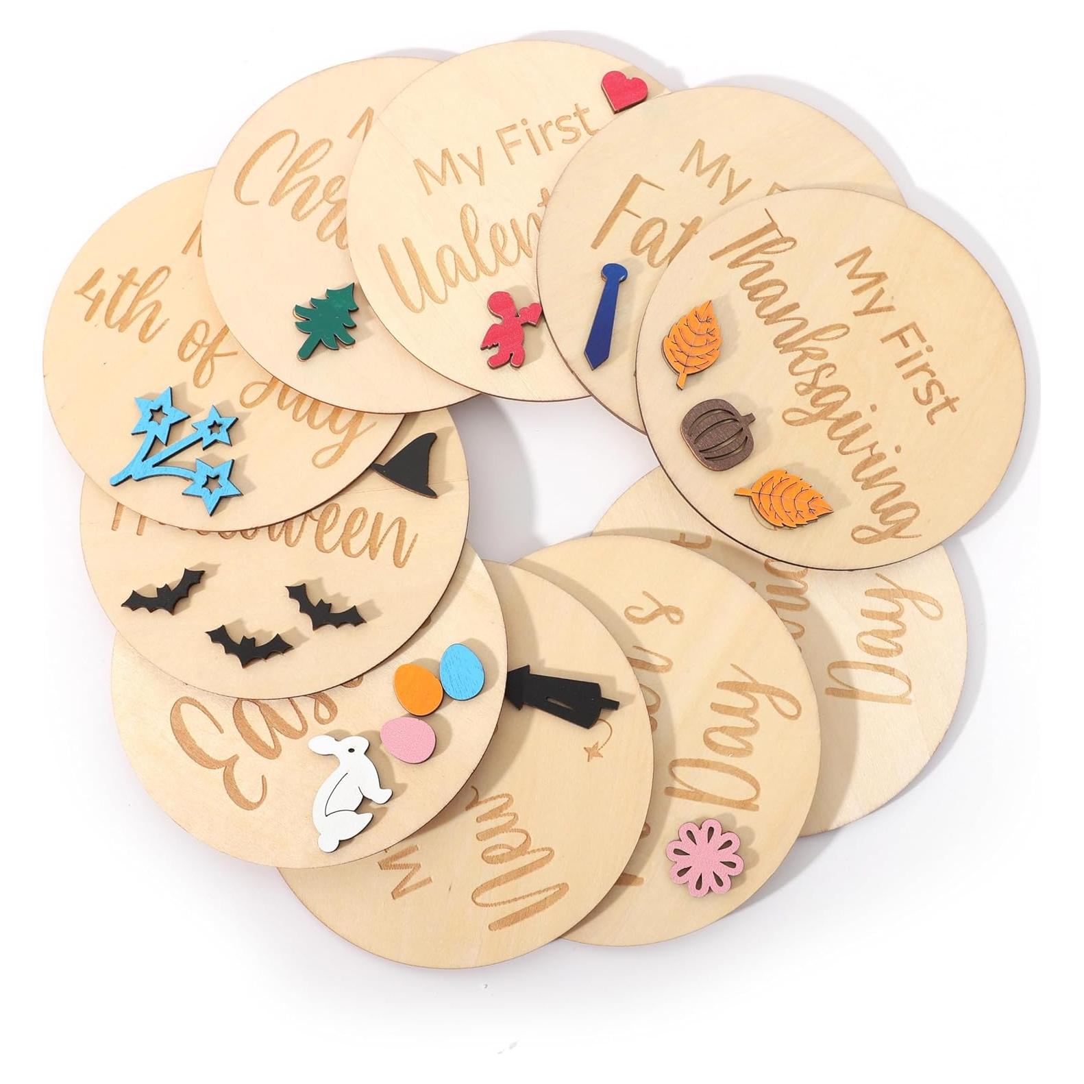 Tarjetas de Hitos de Vacaciones para Bebé - Cartel de Madera