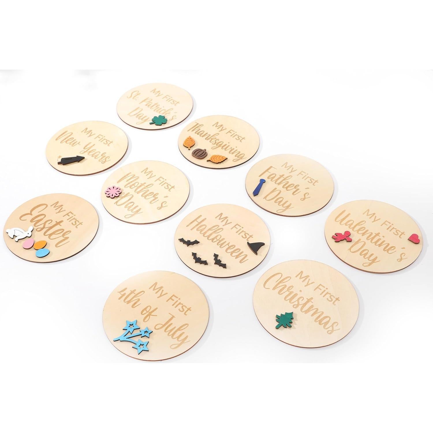 Tarjetas de Hitos de Vacaciones para Bebé - Cartel de Madera