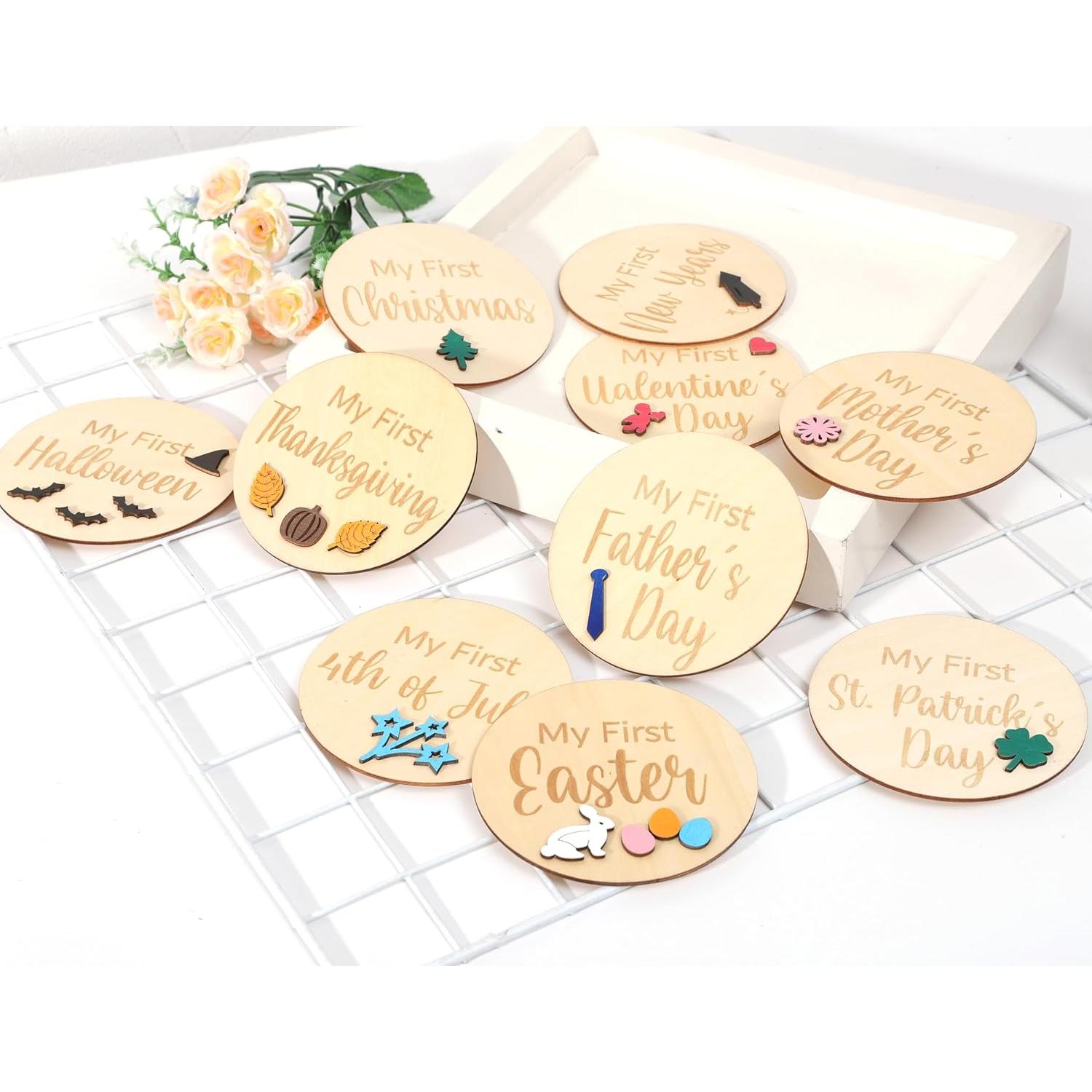 Tarjetas de Hitos de Vacaciones para Bebé - Cartel de Madera