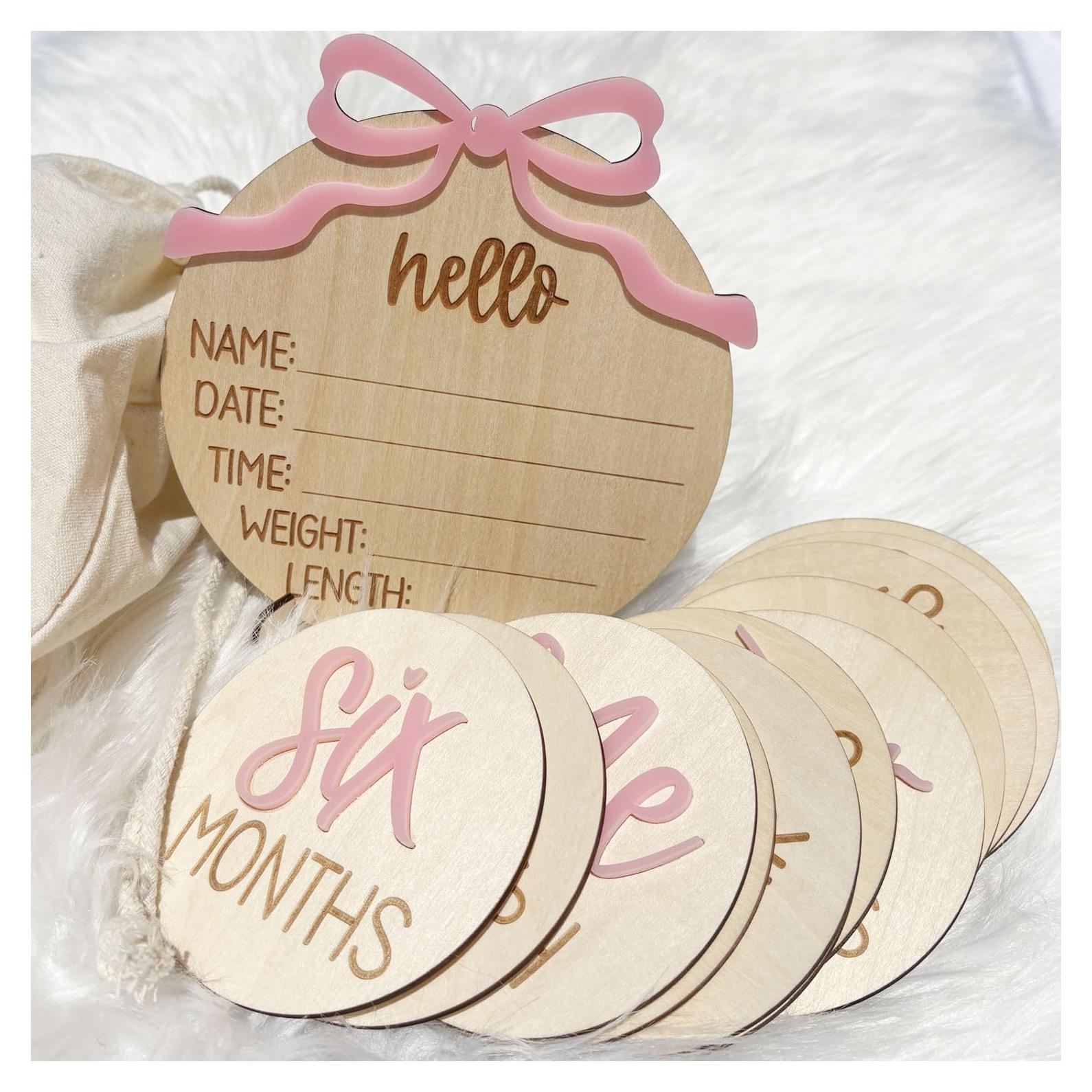 Tarjetas de Hito Mensual para Bebés 3D de Madera - 13 Discos