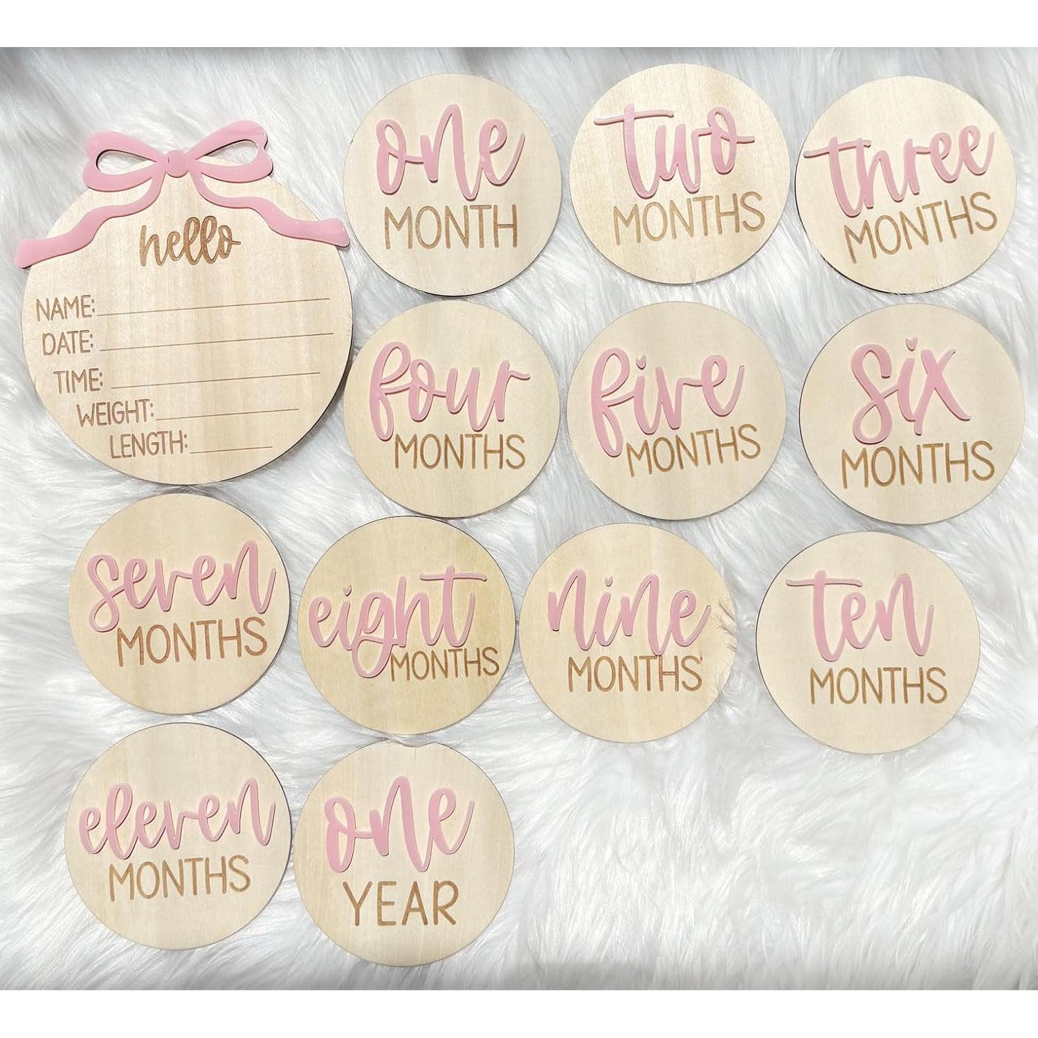 Tarjetas de Hito Mensual para Bebés 3D de Madera - 13 Discos