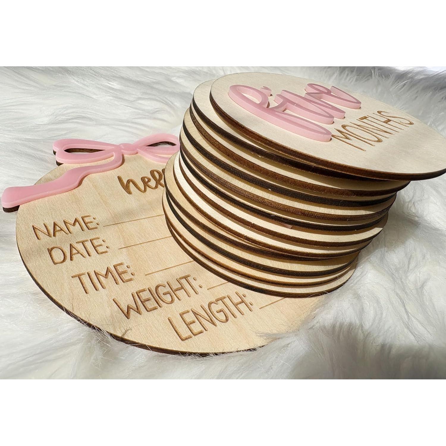 Tarjetas de Hito Mensual para Bebés 3D de Madera - 13 Discos