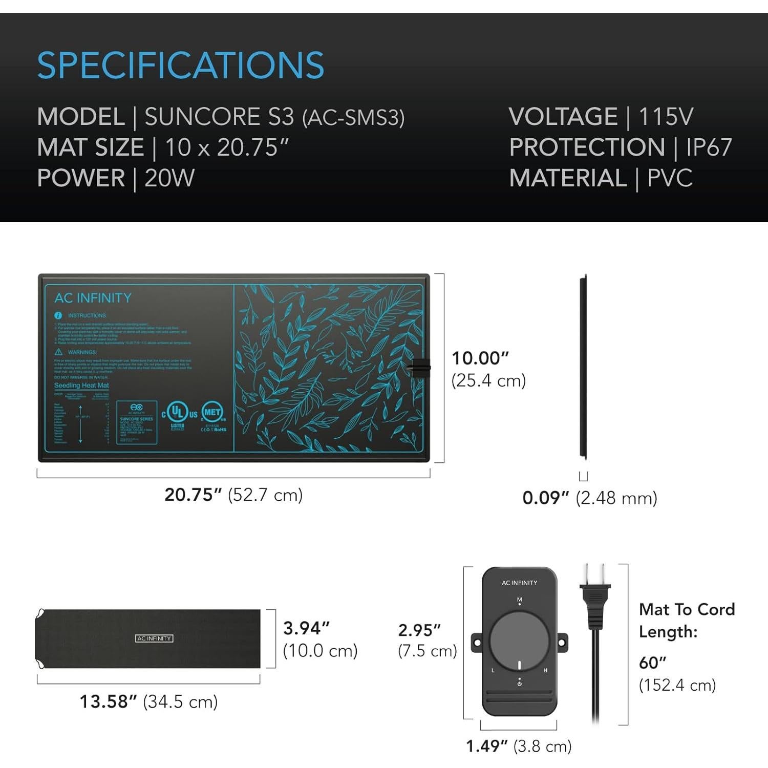 Alfombrilla de Calentamiento AC Infinity SUNCORE S3 52.7x25.4cm