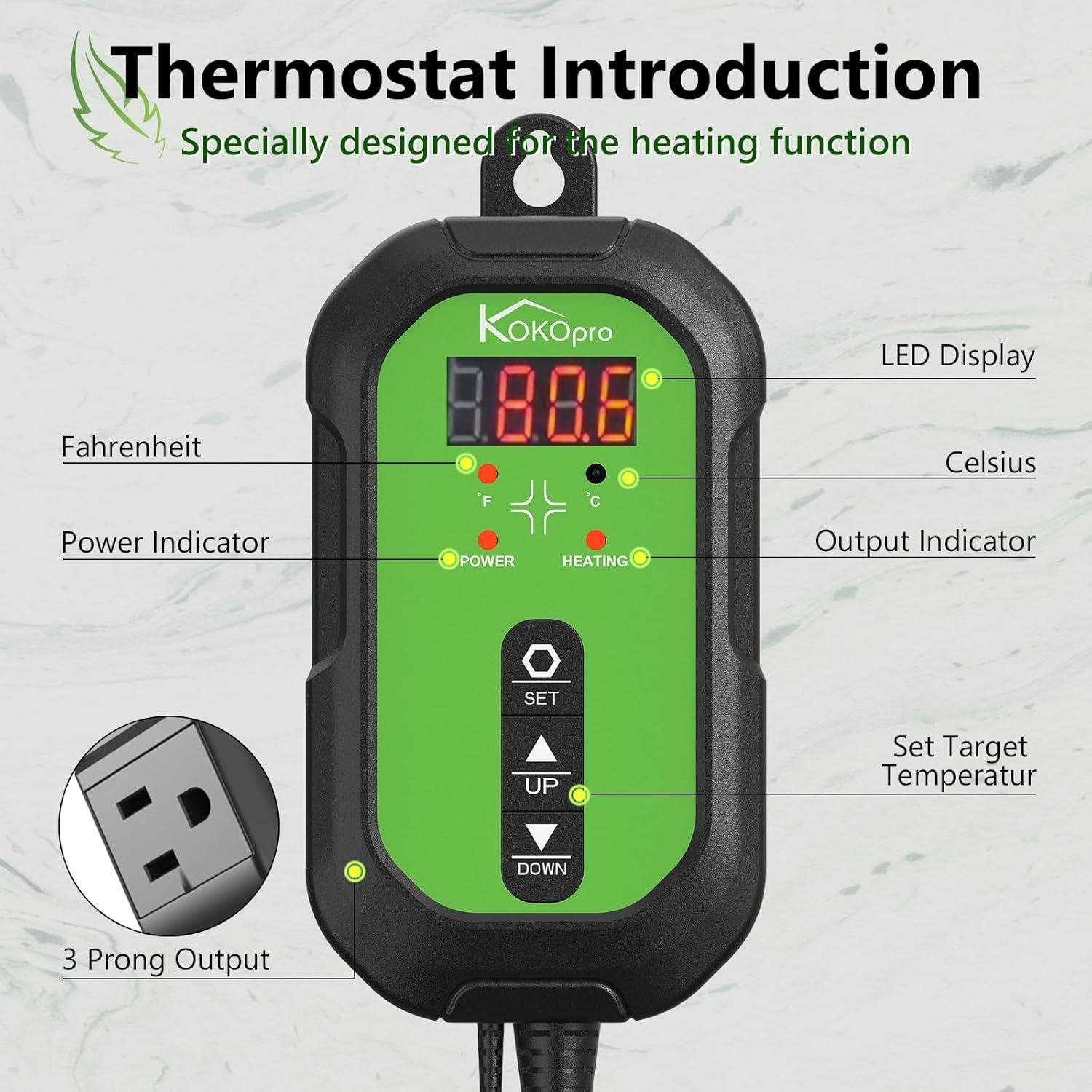 Controlador de Termostato Digital KOKOPRO para Germinación 1000W