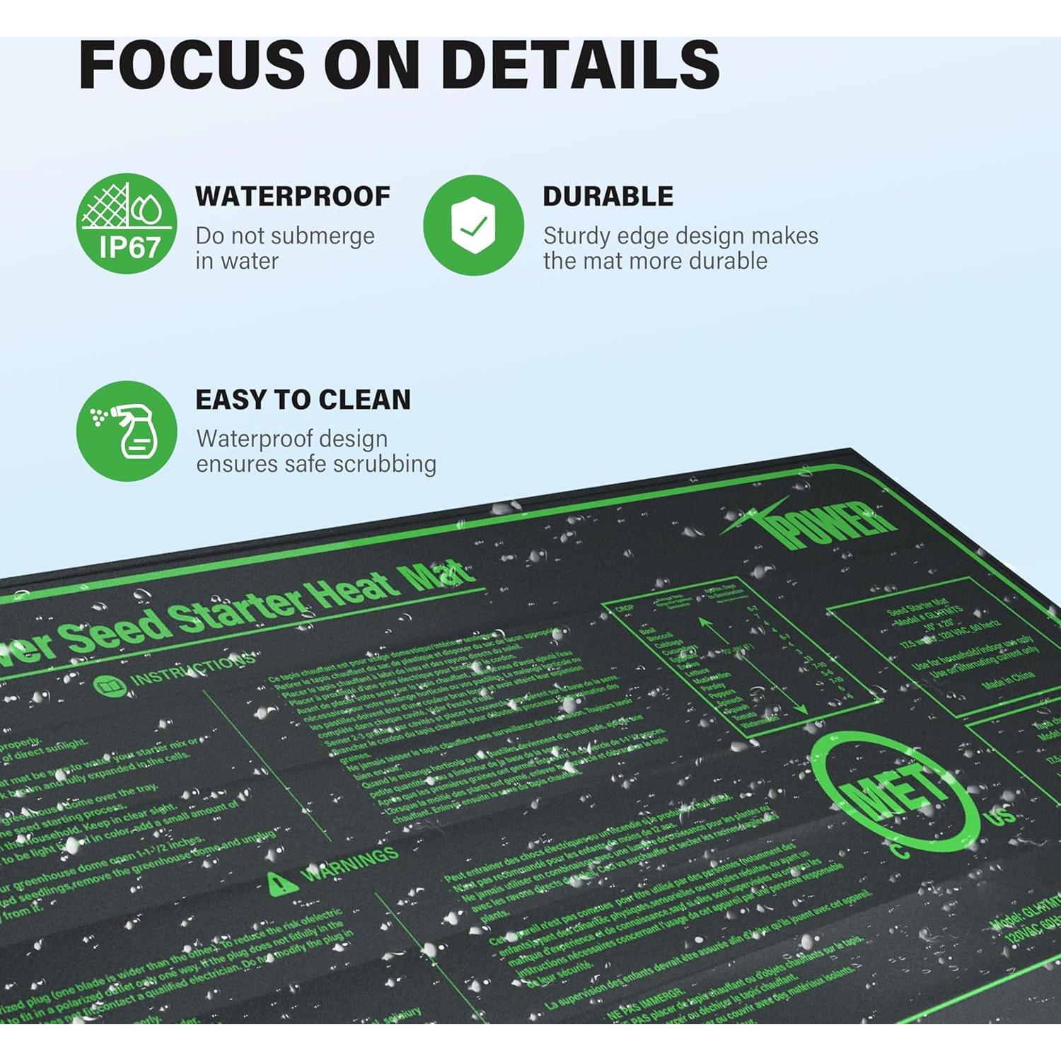 Almohadilla Calefactora para Plántulas iPower 25.4x50.8cm