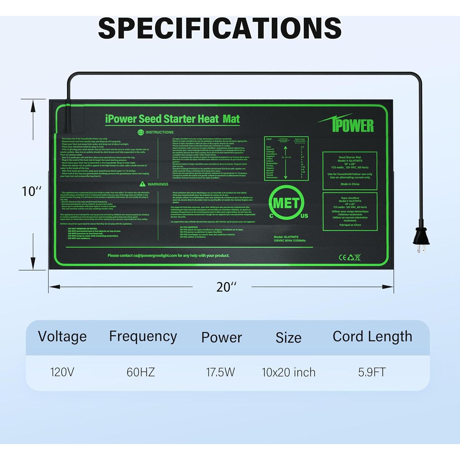 Almohadilla Calefactora para Plántulas iPower 25.4x50.8cm