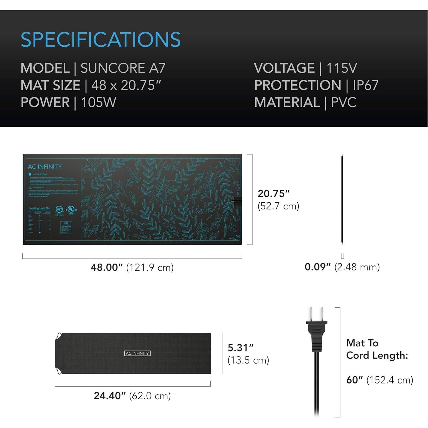 Almohadilla Térmica AC Infinity SUNCORE A7 122x52.7cm Jardinería
