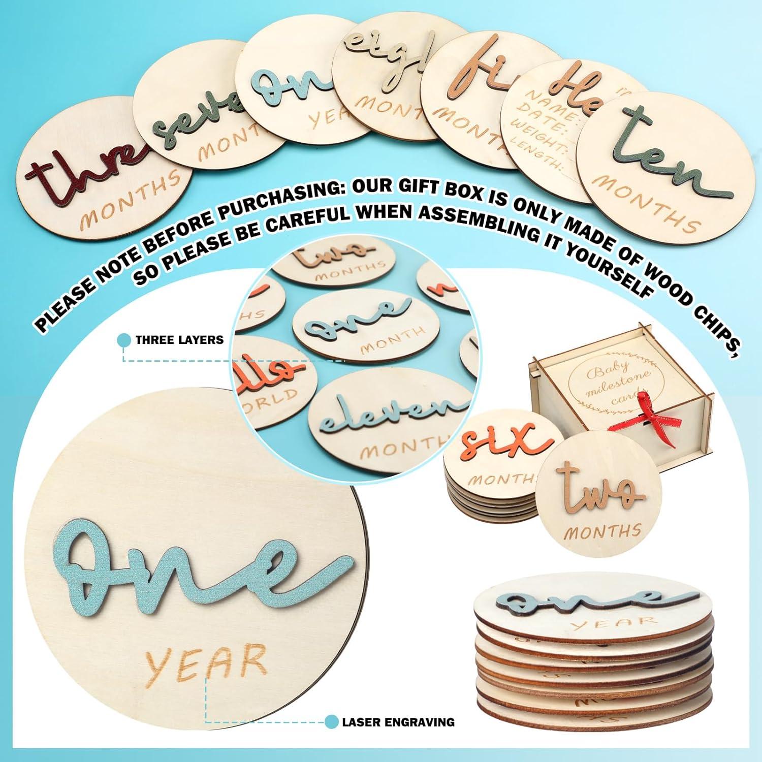 Tarjetas de Hito Mensual de Madera Morandi 7 Pcs para Bebé