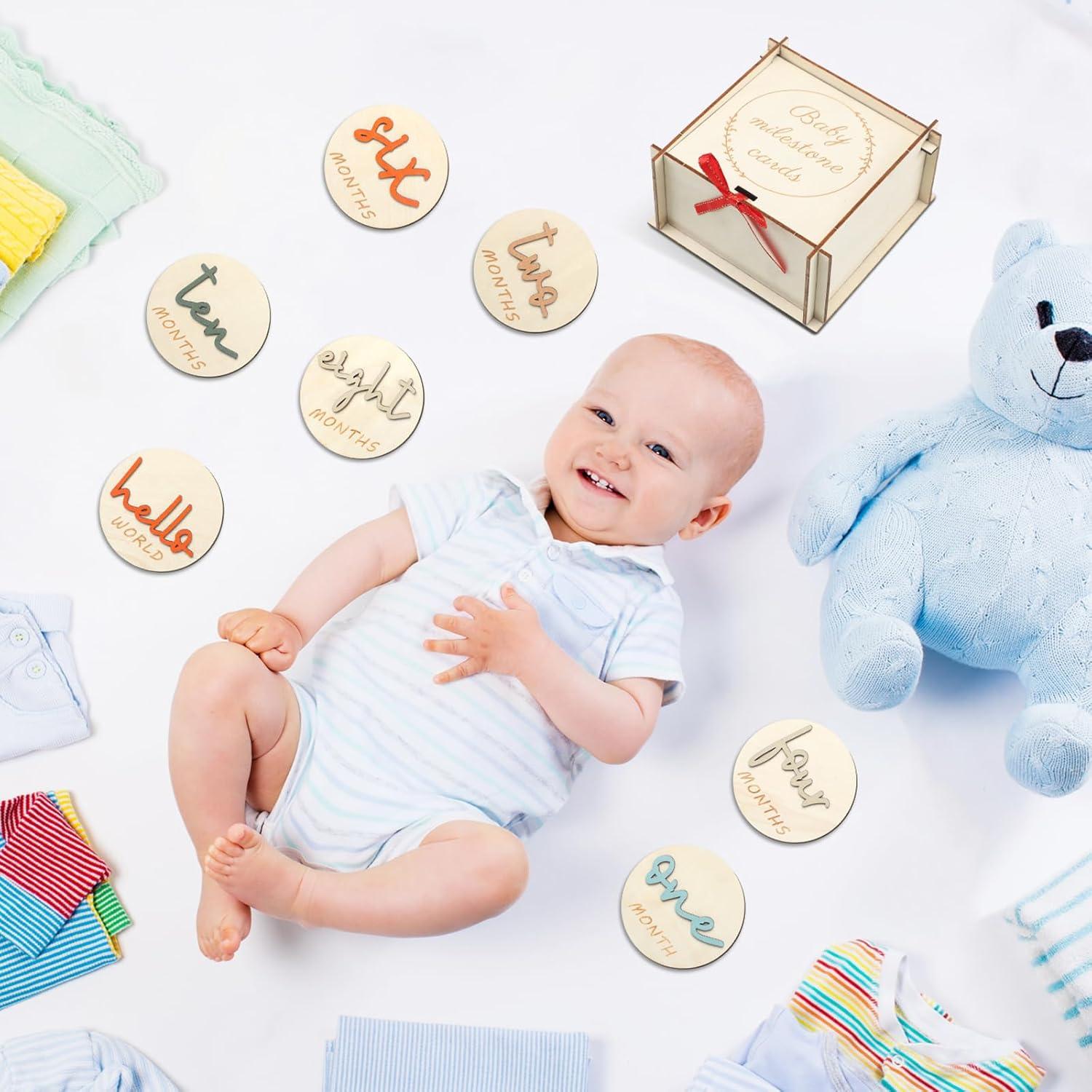 Tarjetas de Hito Mensual de Madera Morandi 7 Pcs para Bebé