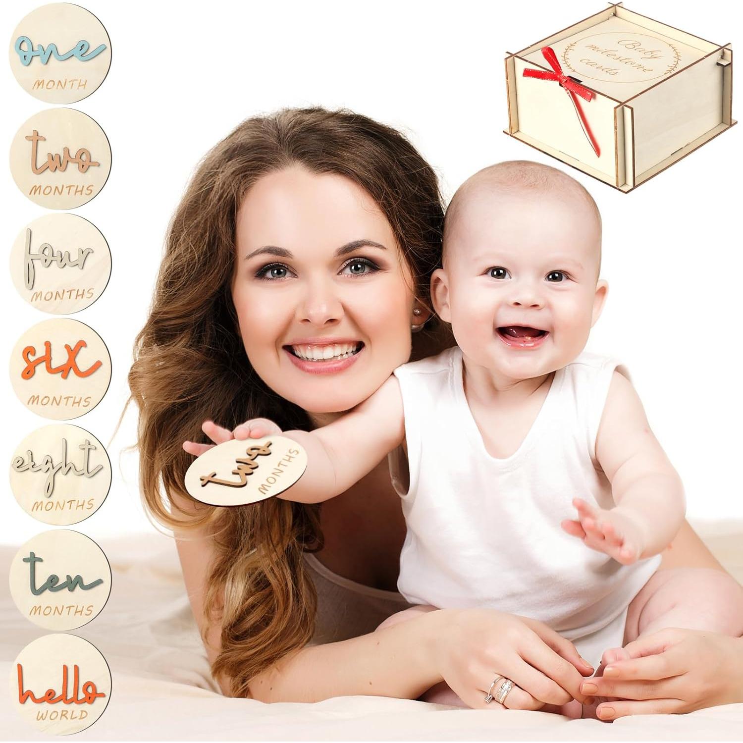Tarjetas de Hito Mensual de Madera Morandi 7 Pcs para Bebé
