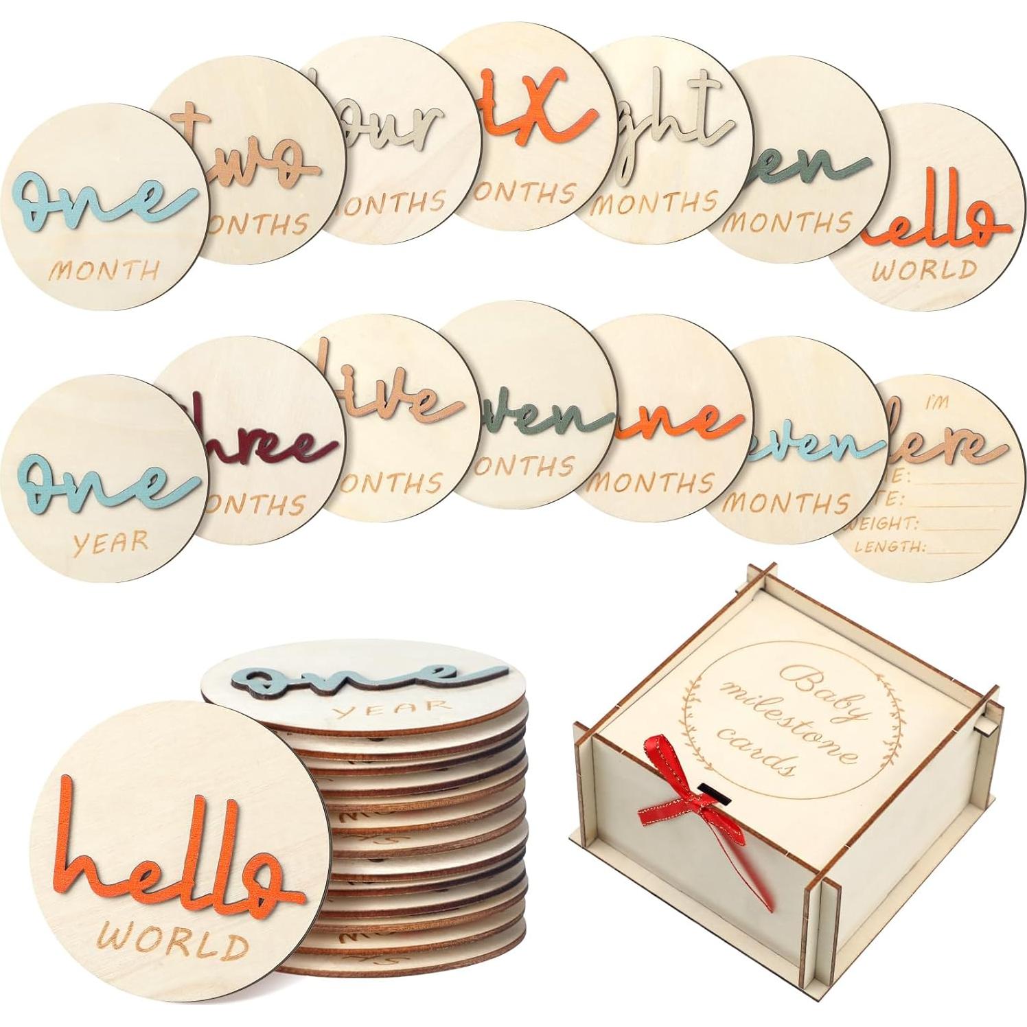 Tarjetas de Hito Mensual de Madera Morandi 7 Pcs para Bebé