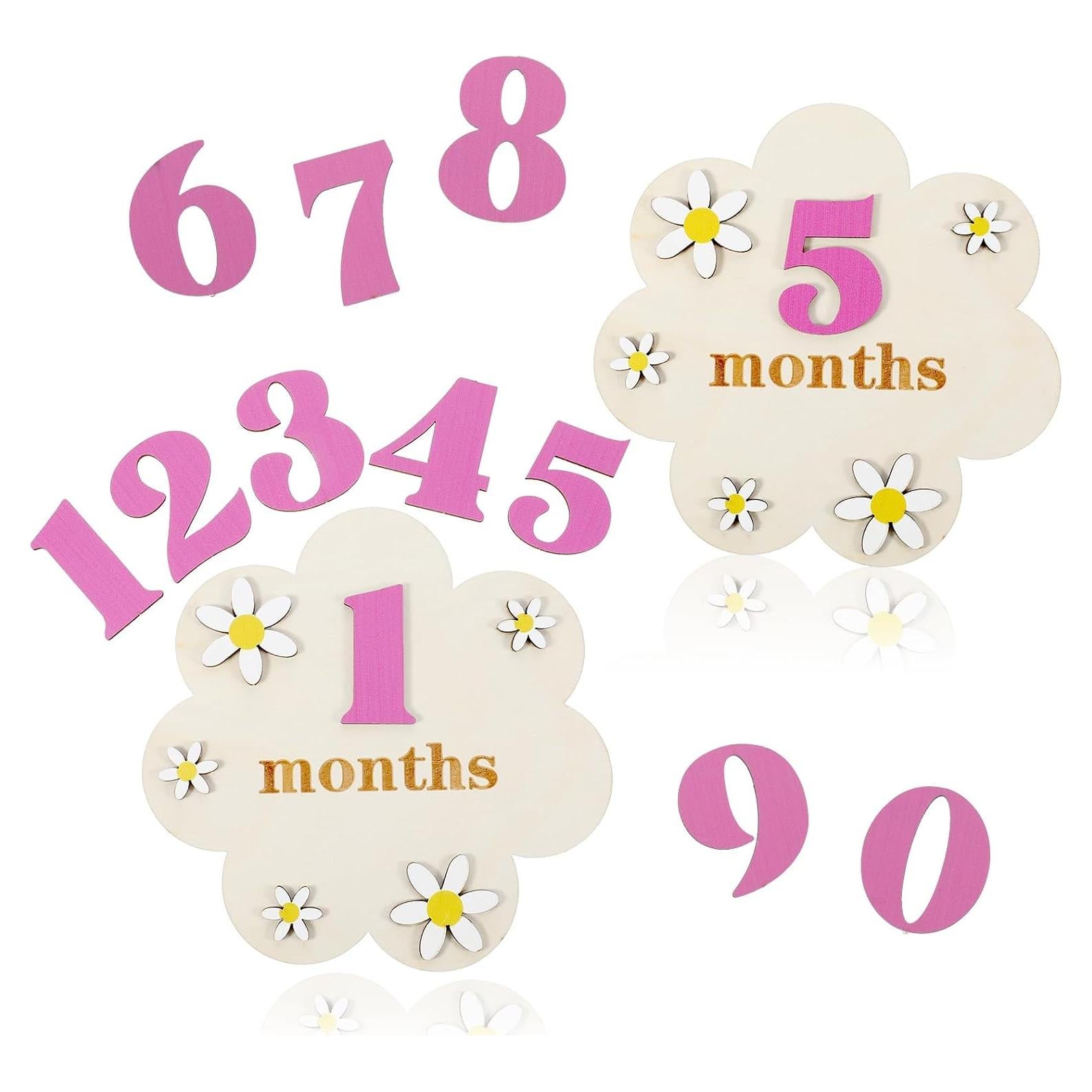 Tarjetas de Hitos Mensuales para Bebés Grevosea - Madera 16x16cm