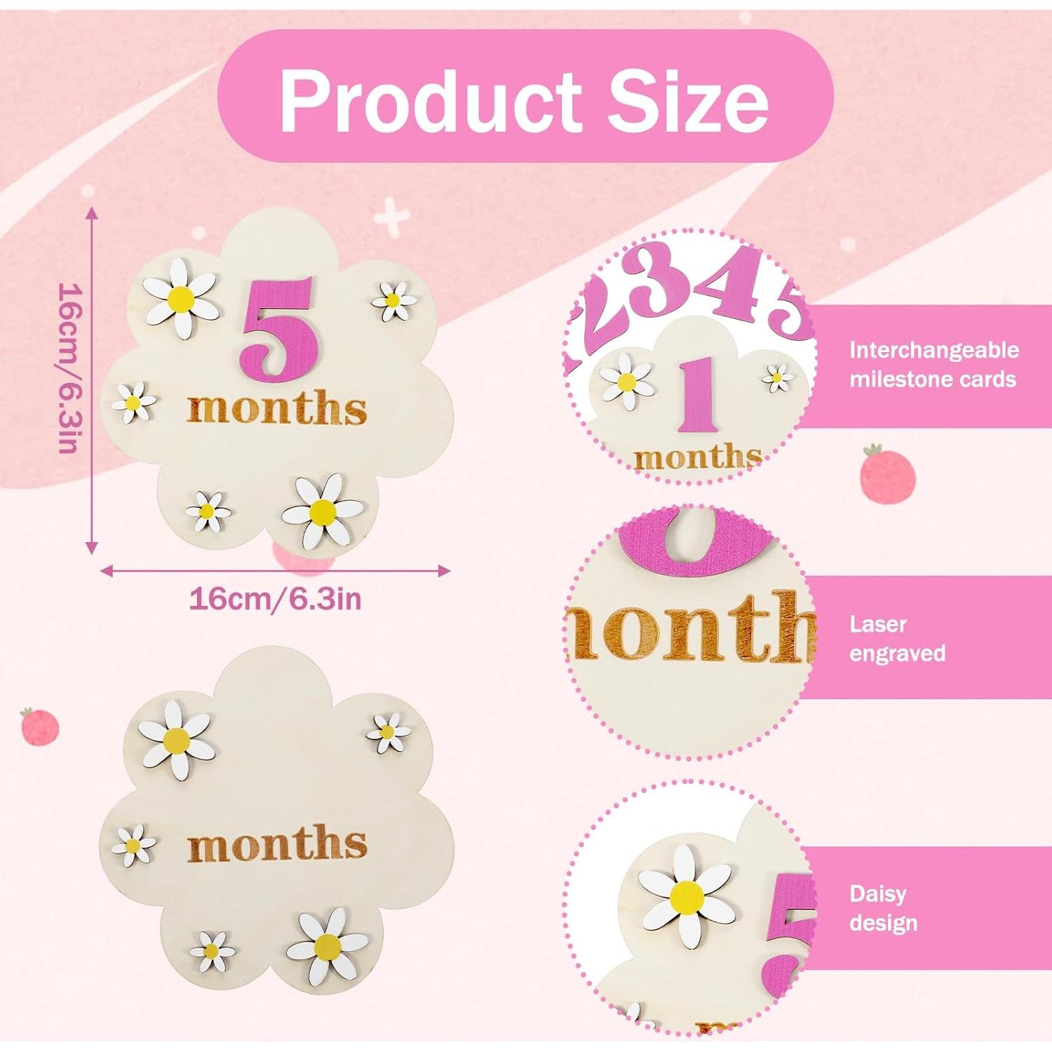 Tarjetas de Hitos Mensuales para Bebés Grevosea - Madera 16x16cm