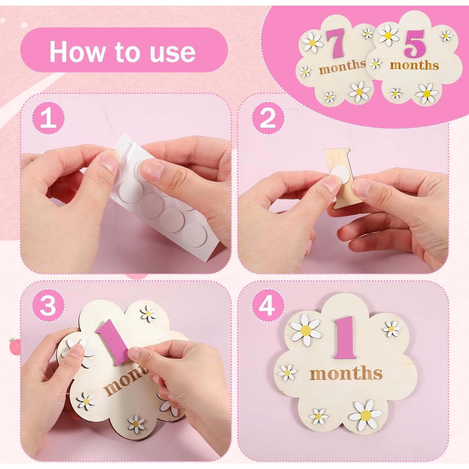 Tarjetas de Hitos Mensuales para Bebés Grevosea - Madera 16x16cm