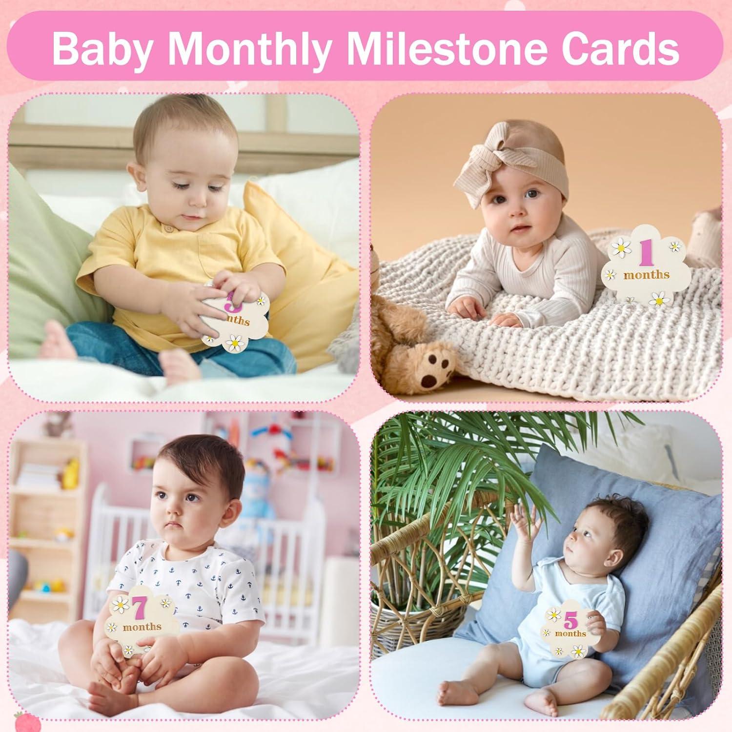 Tarjetas de Hitos Mensuales para Bebés Grevosea - Madera 16x16cm