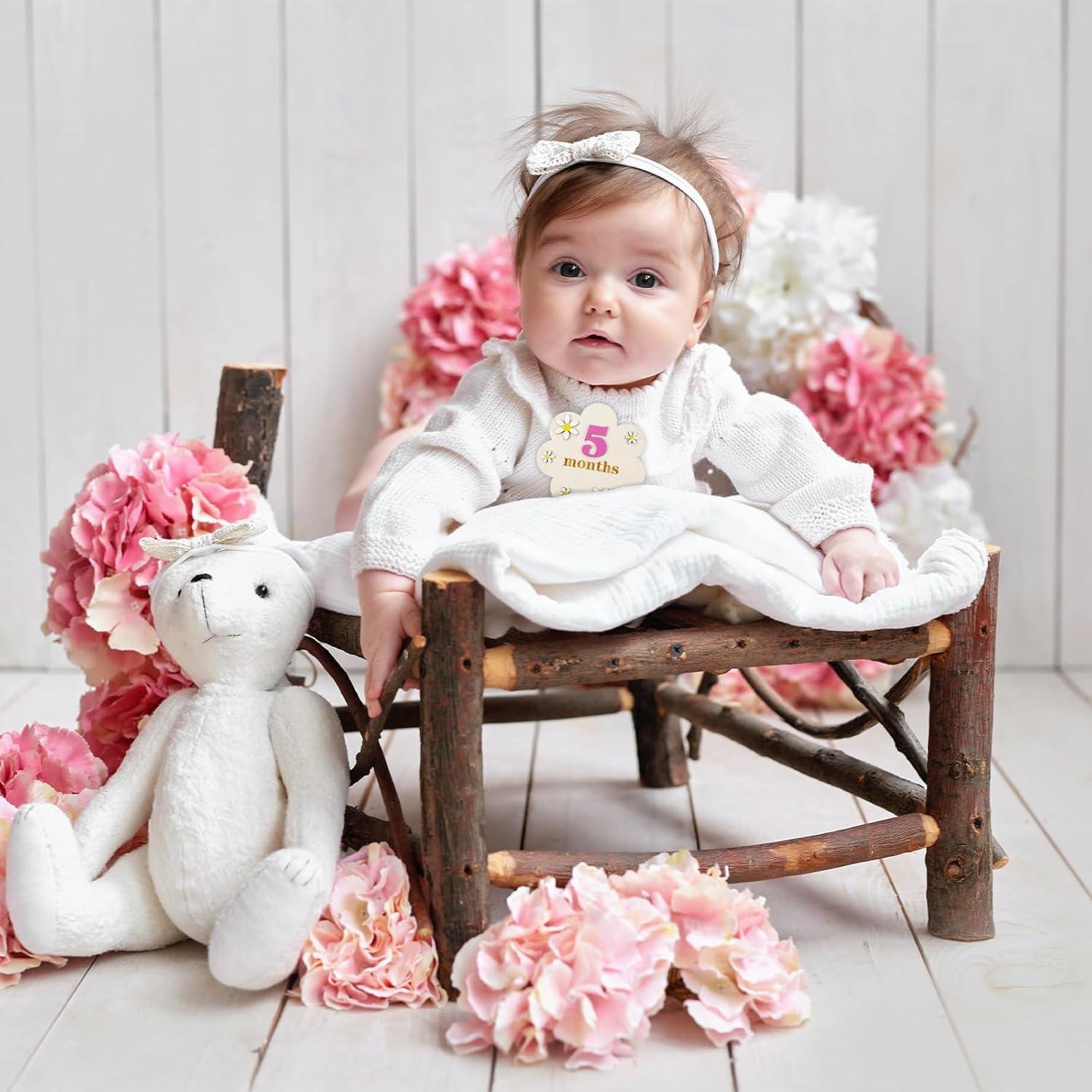 Tarjetas de Hitos Mensuales para Bebés Grevosea - Madera 16x16cm