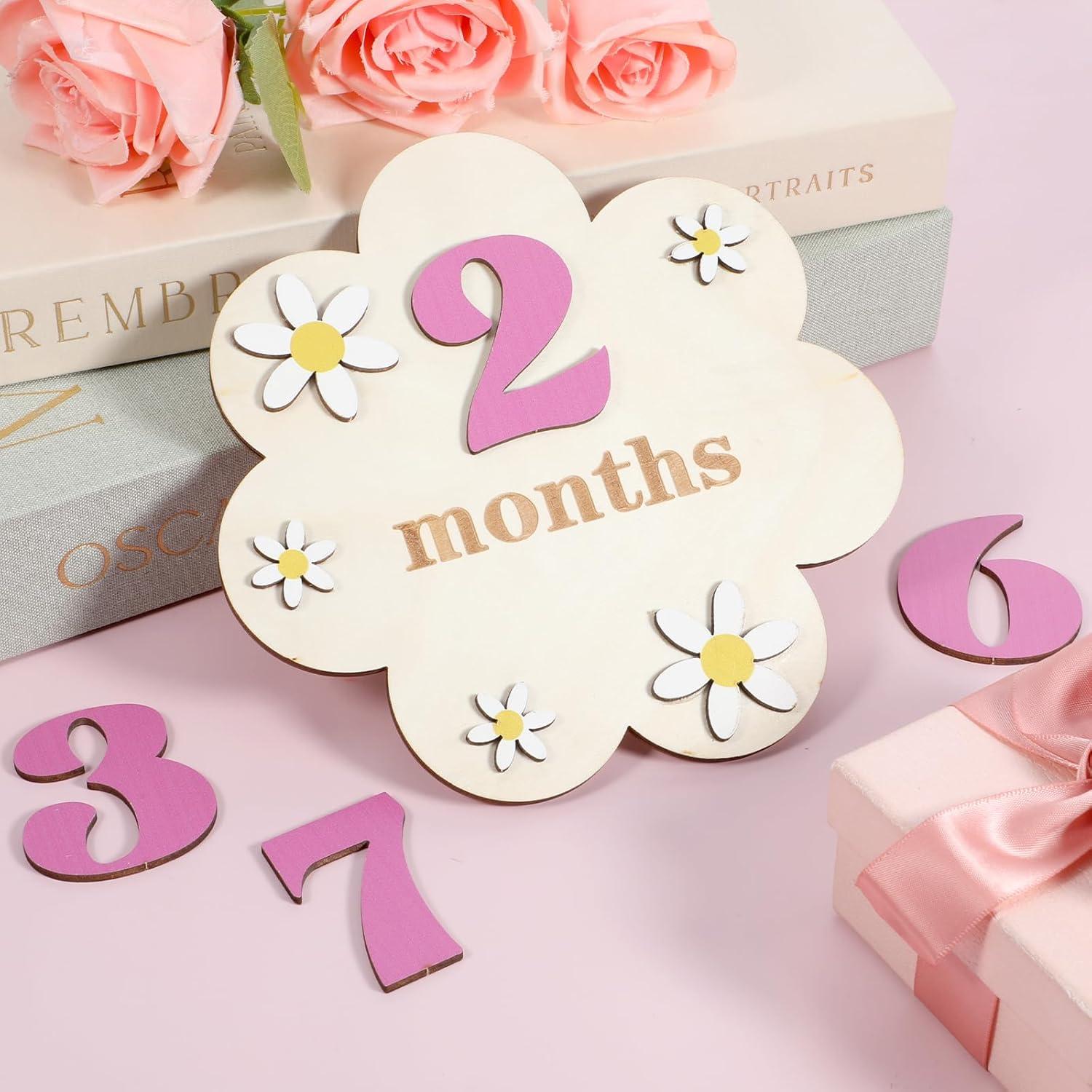 Tarjetas de Hitos Mensuales para Bebés Grevosea - Madera 16x16cm