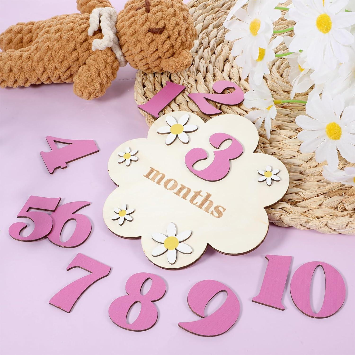 Tarjetas de Hitos Mensuales para Bebés Grevosea - Madera 16x16cm