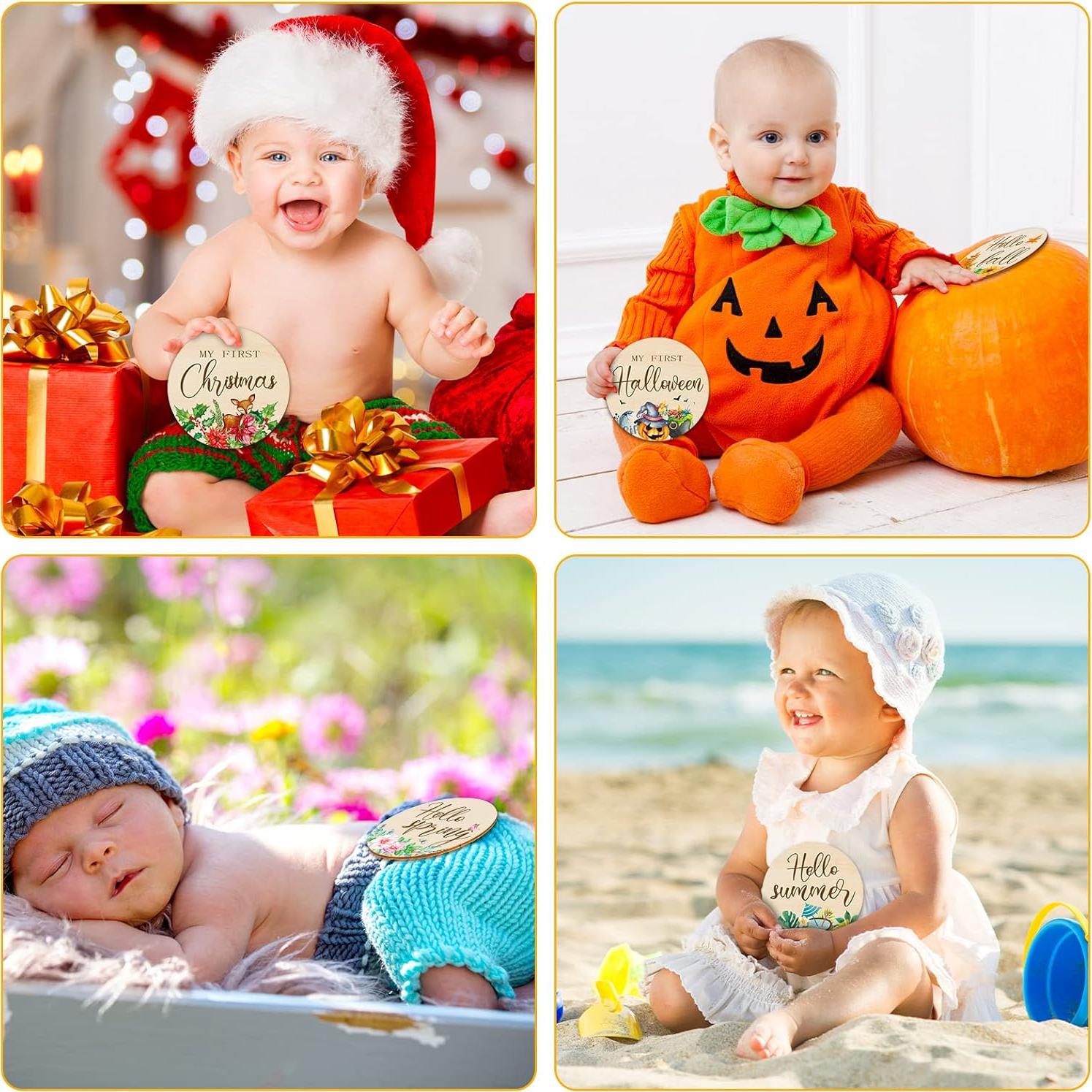 16 Tarjetas de Hitos Mensuales de Madera Tiamon para Bebés