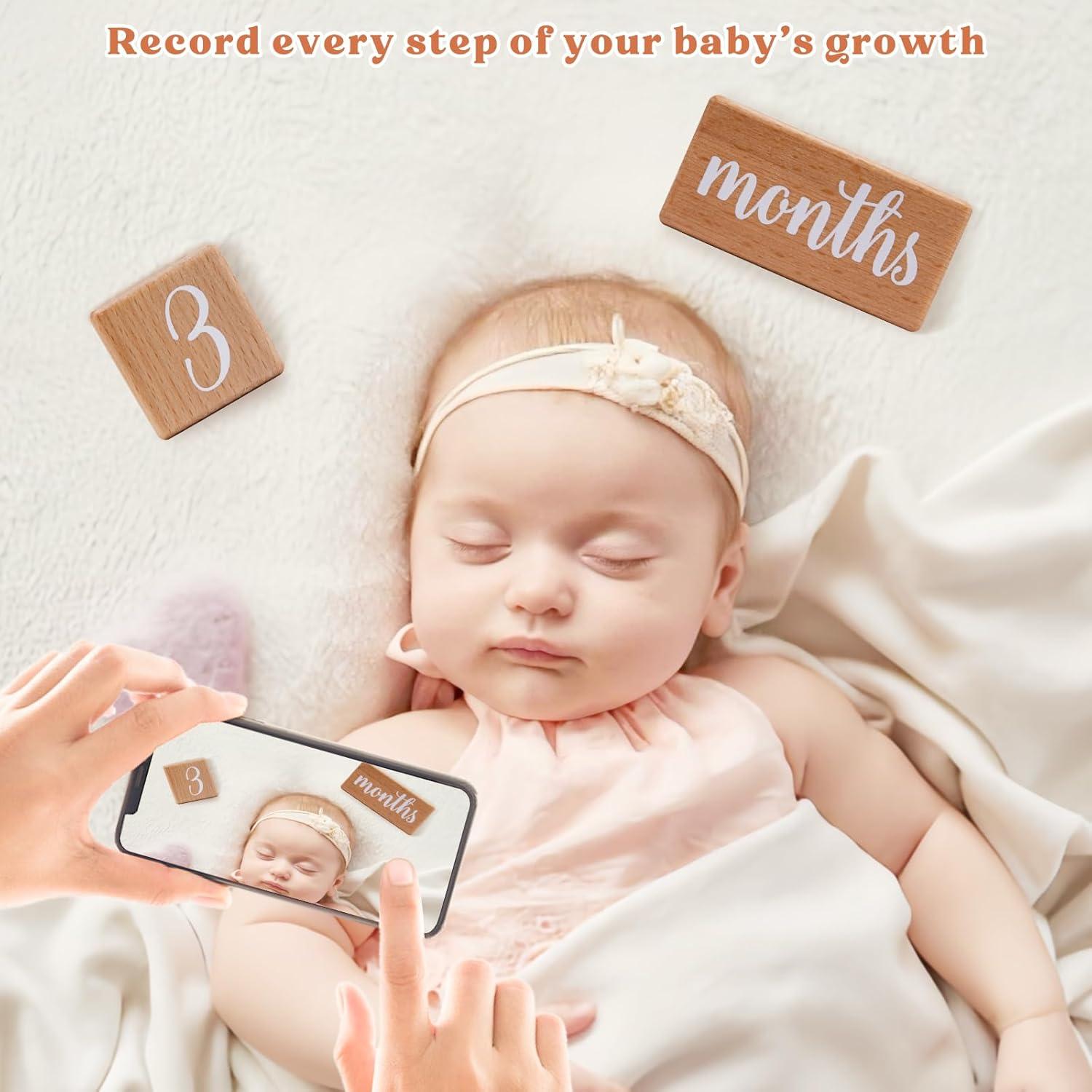 Juego de bloques de hitos mensuales para bebés 3 PCS madera