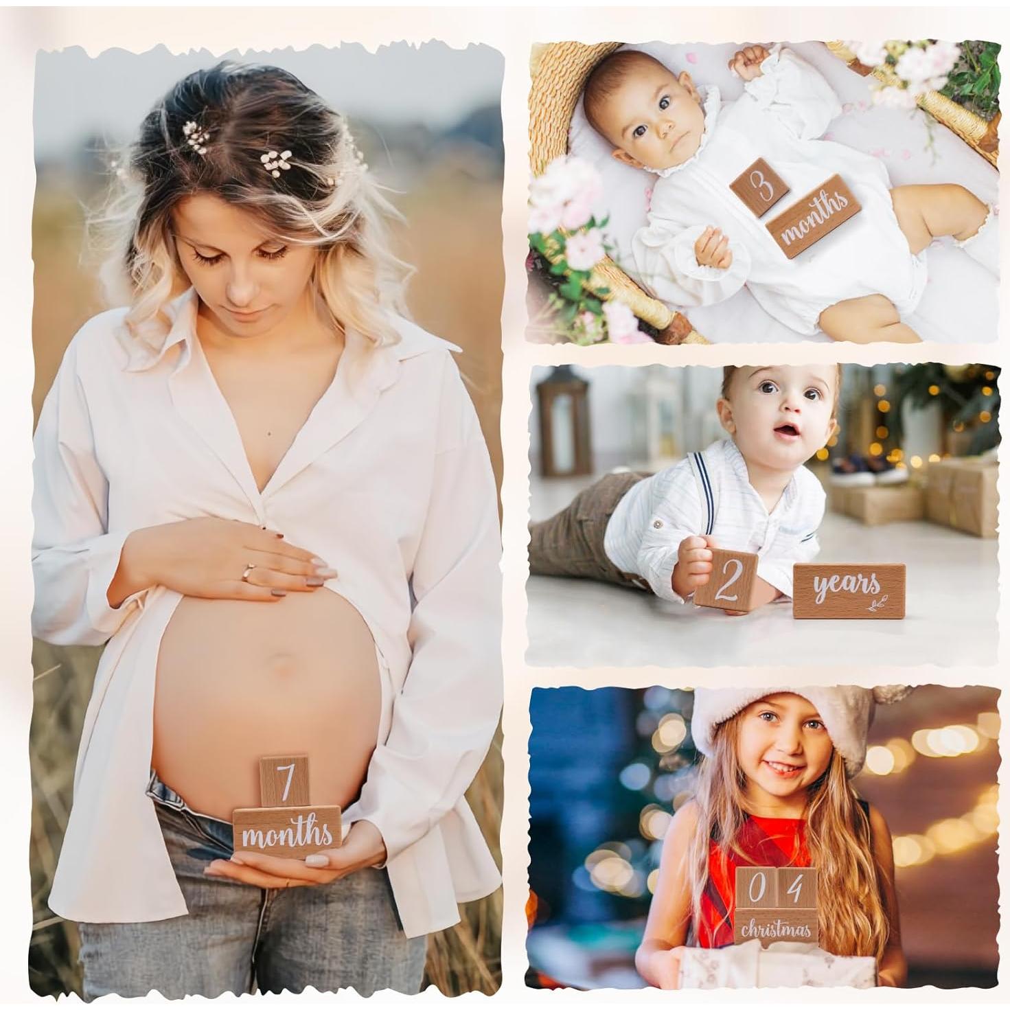 Juego de bloques de hitos mensuales para bebés 3 PCS madera