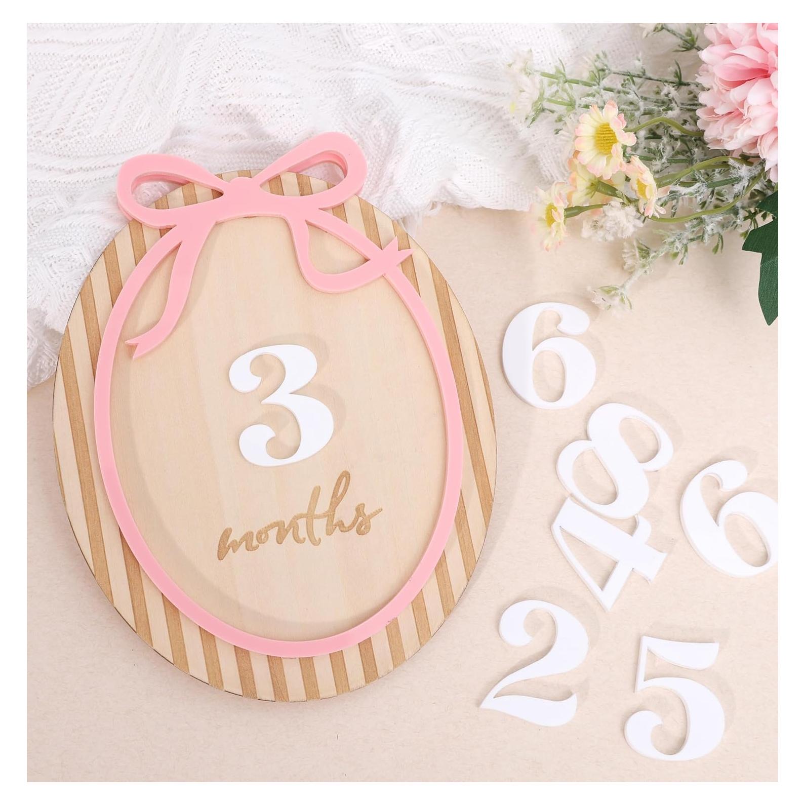 Tarjetas de Hitos Mensuales para Bebés LINLULU - Lazo Rosa de Madera