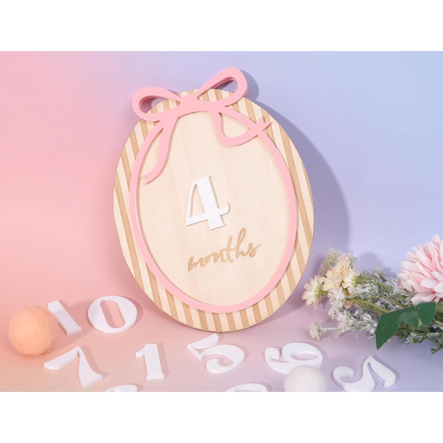 Tarjetas de Hitos Mensuales para Bebés LINLULU - Lazo Rosa de Madera