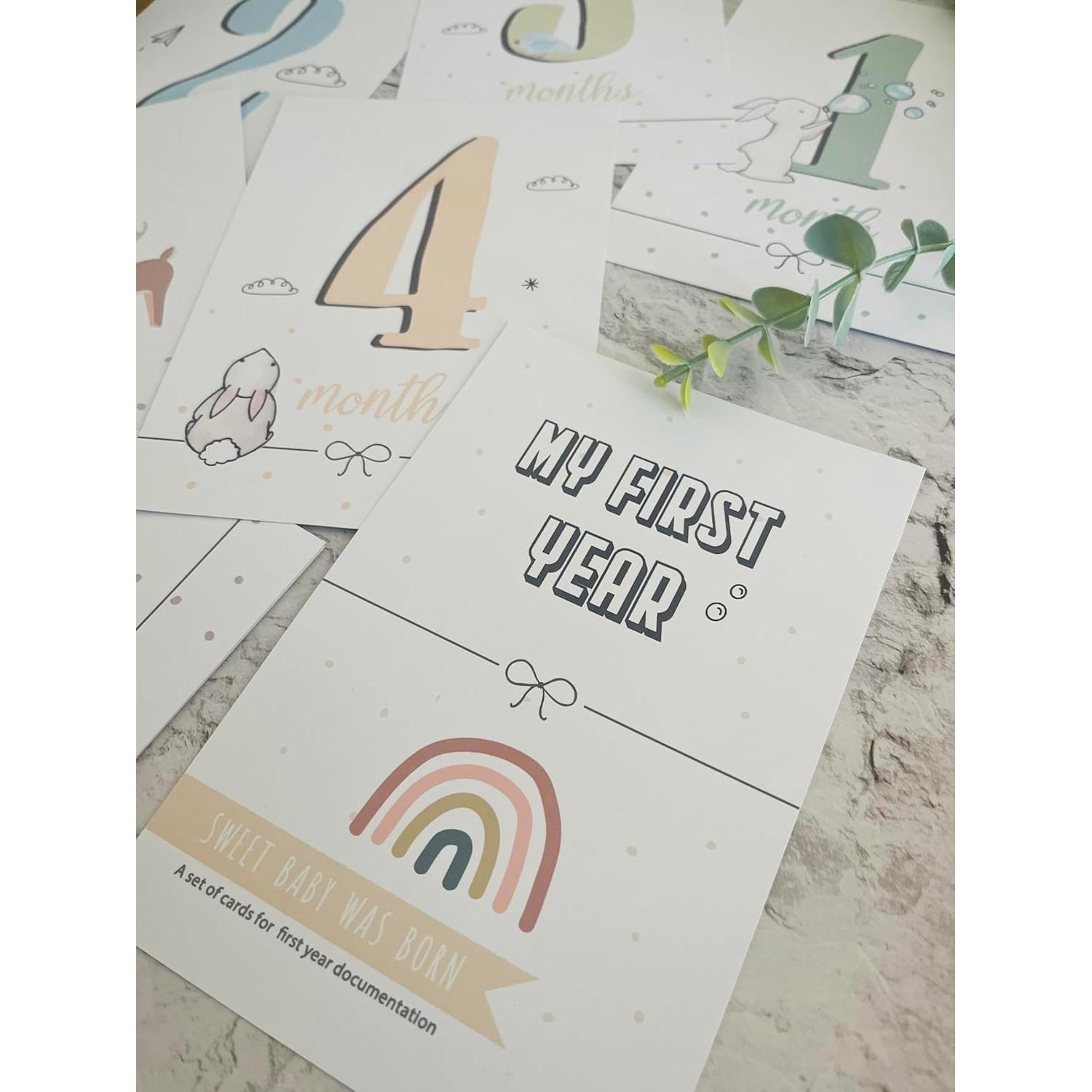 Set de 12 Tarjetas de Hitos del Primer Año del Bebé - Studio Mist Design - Colores Pastel