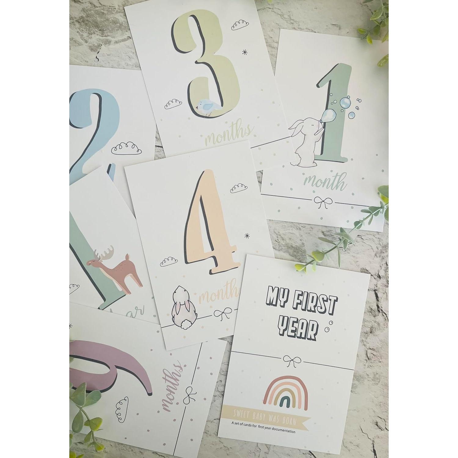 Set de 12 Tarjetas de Hitos del Primer Año del Bebé - Studio Mist Design - Colores Pastel