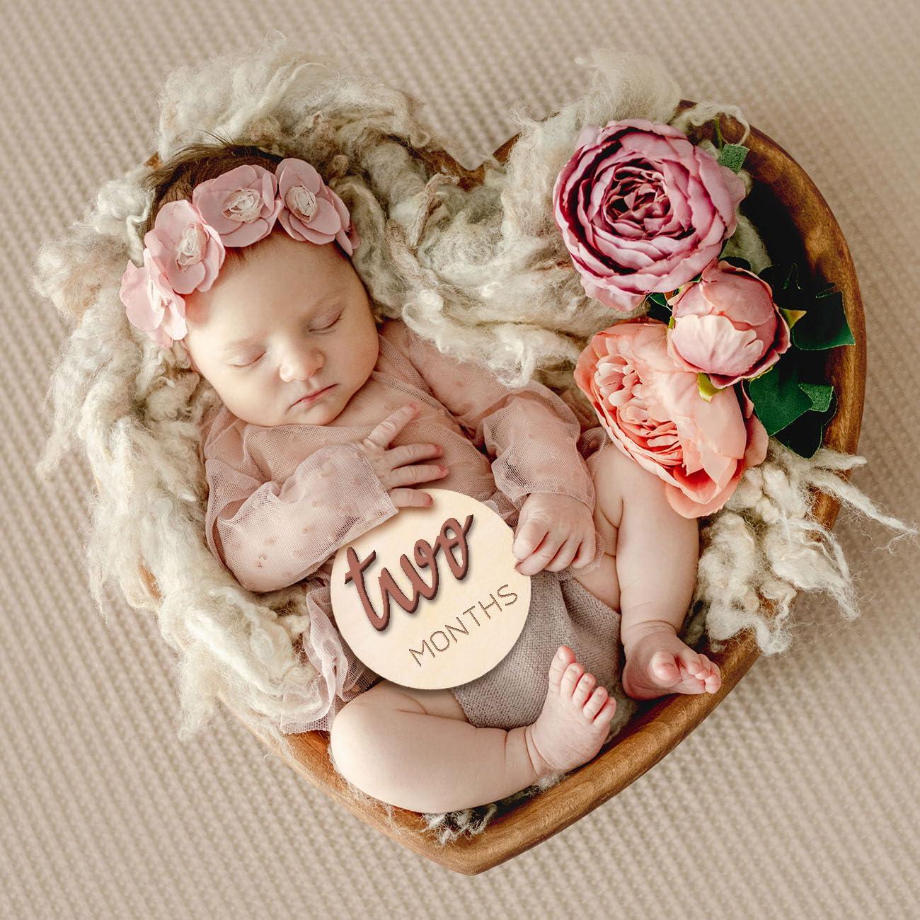 Discos de Hito Mensual de Madera 3D para Bebé - 6 Piezas Rosa