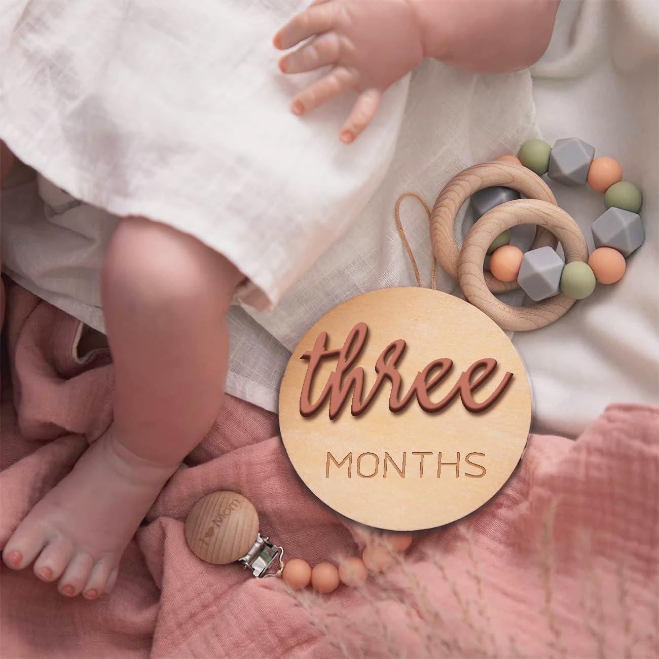 Discos de Hito Mensual de Madera 3D para Bebé - 6 Piezas Rosa