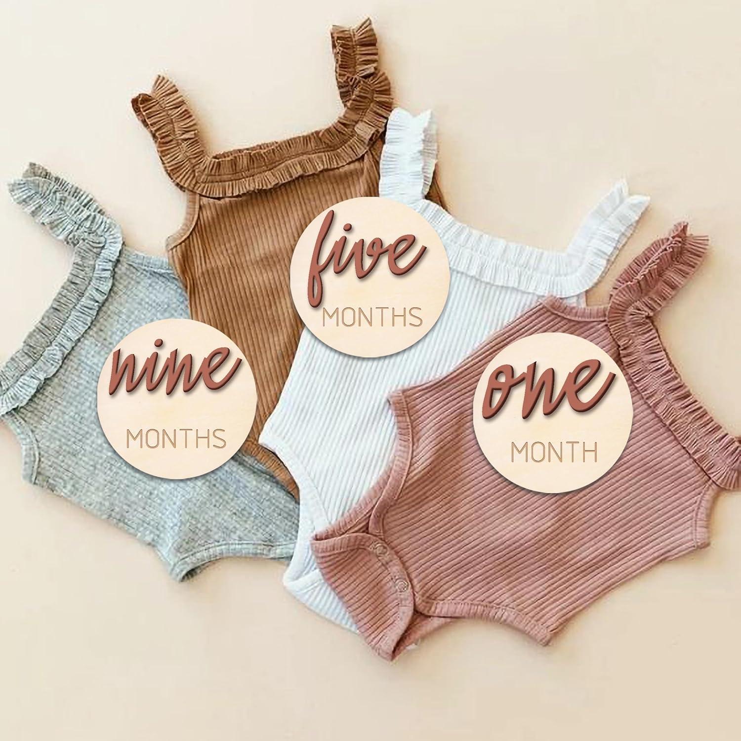 Discos de Hito Mensual de Madera 3D para Bebé - 6 Piezas Rosa