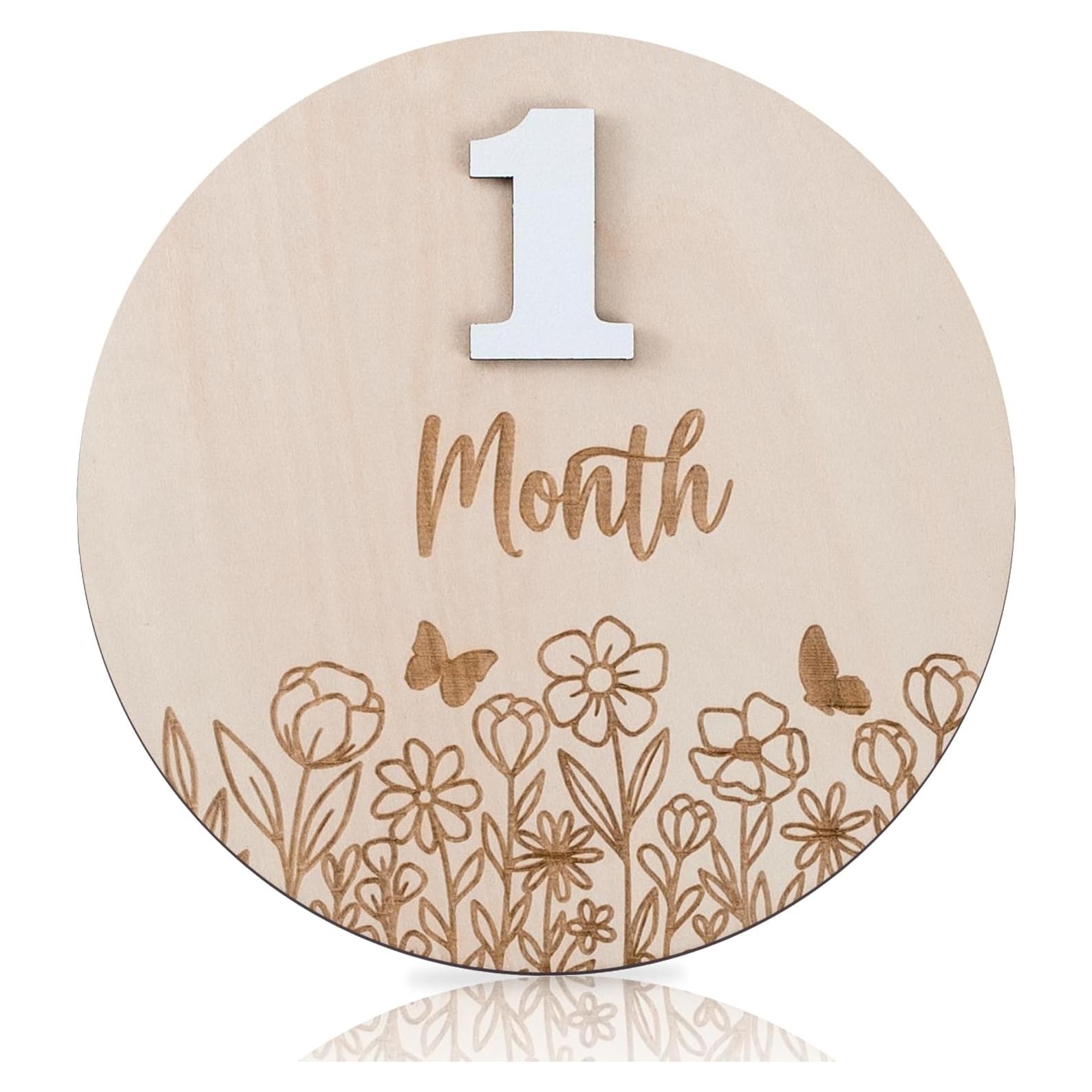 Hitos Mensuales de Madera OENIZI para Bebé - 12 Discos Intercambiables