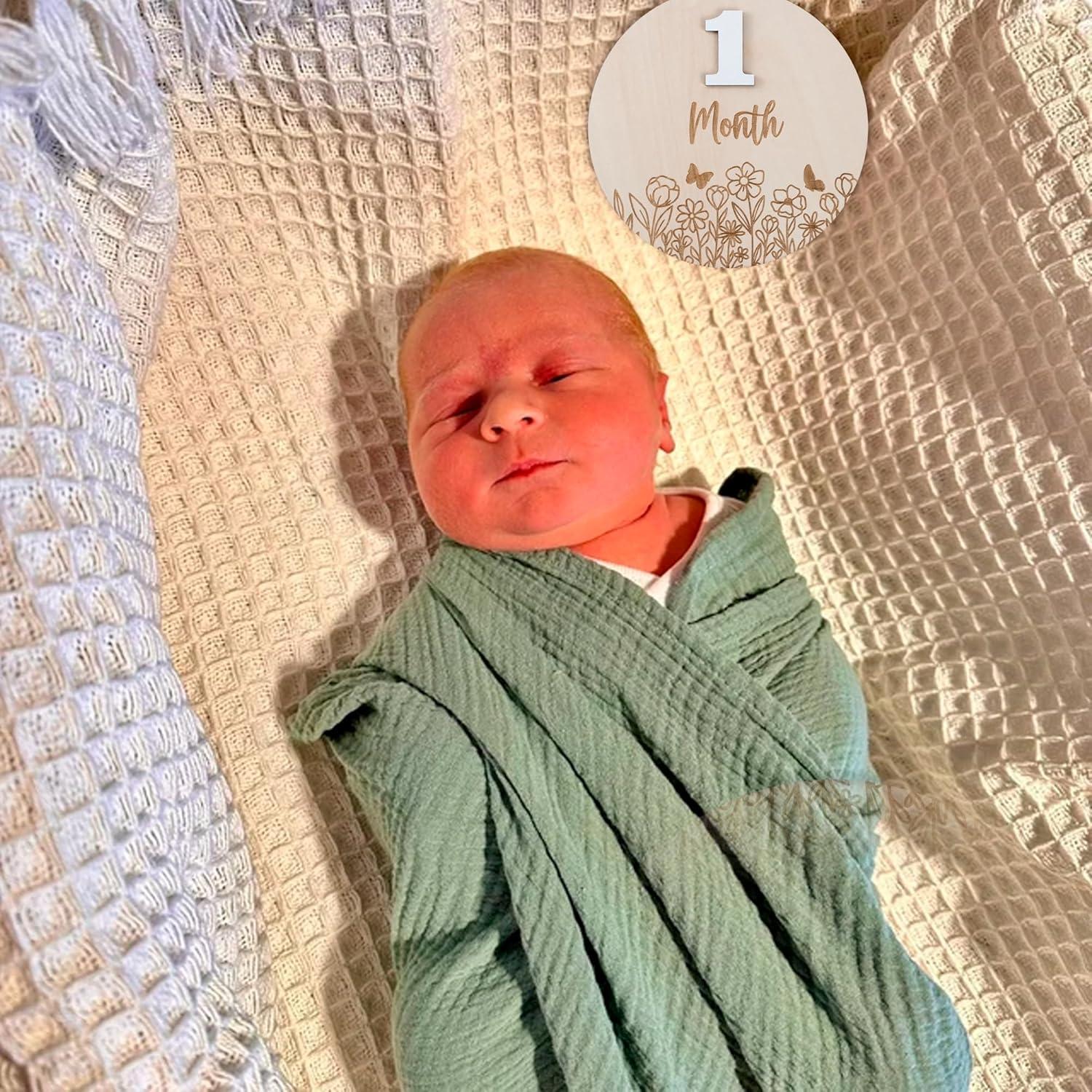 Hitos Mensuales de Madera OENIZI para Bebé - 12 Discos Intercambiables