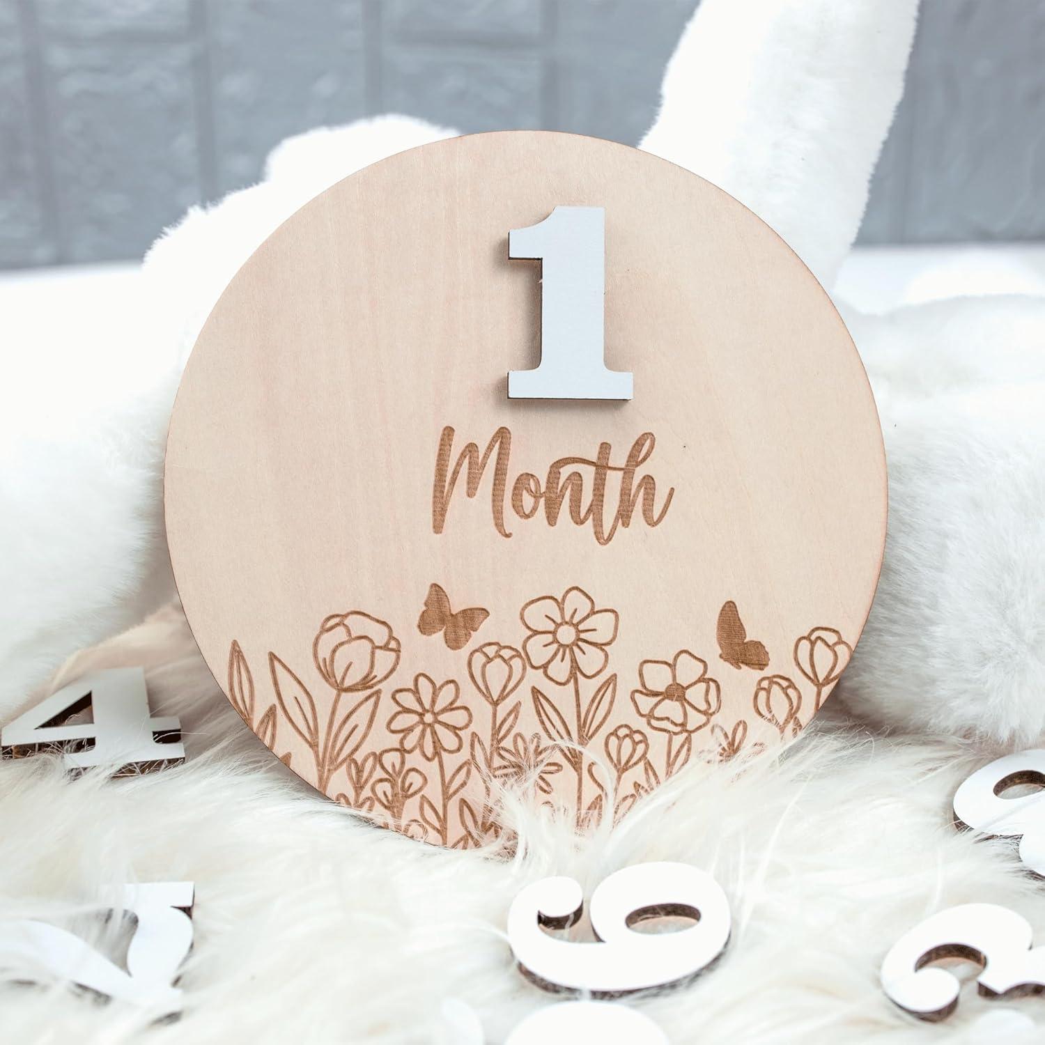 Hitos Mensuales de Madera OENIZI para Bebé - 12 Discos Intercambiables