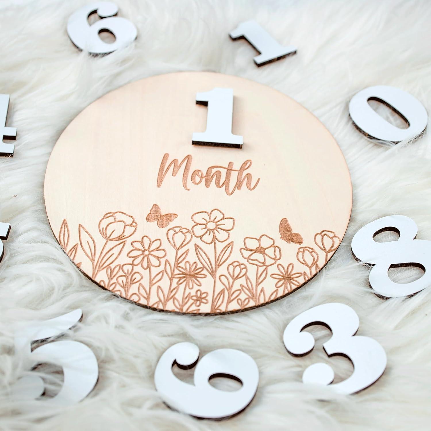 Hitos Mensuales de Madera OENIZI para Bebé - 12 Discos Intercambiables