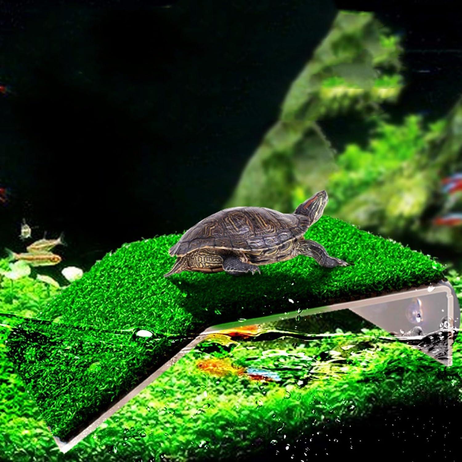 Plataforma de Sol para Tortugas Mipukbay 20x17cm Césped Simulado