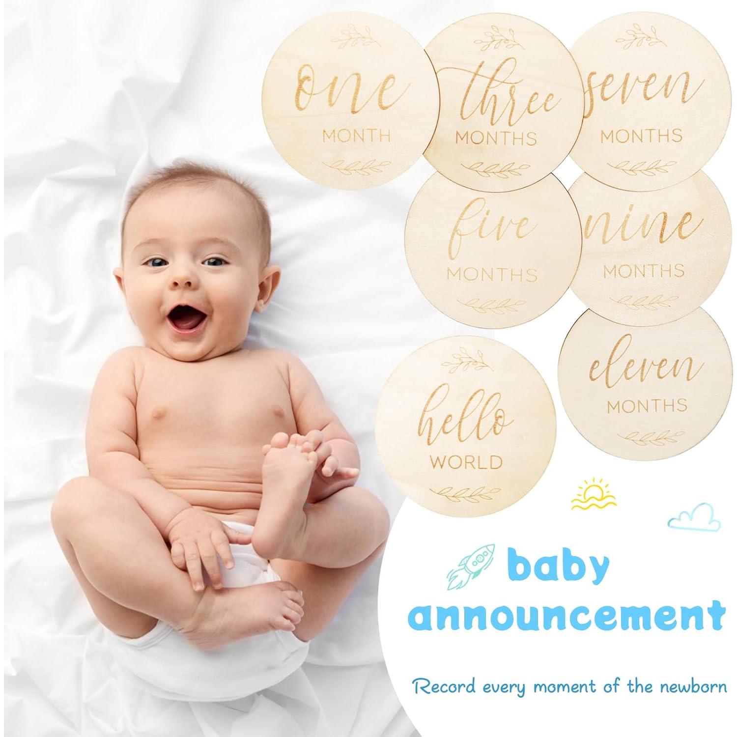 7 Hitos Mensuales de Madera para Bebé - Regalos Personalizados