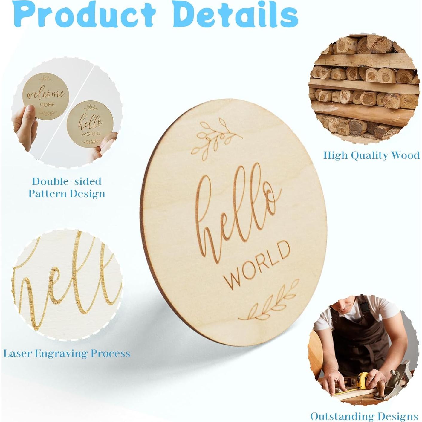 7 Hitos Mensuales de Madera para Bebé - Regalos Personalizados