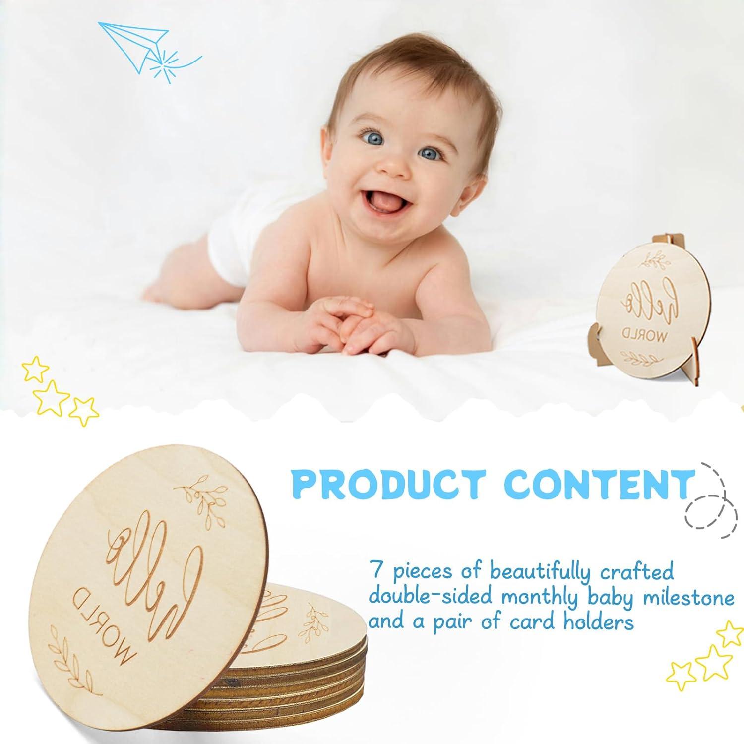 7 Hitos Mensuales de Madera para Bebé - Regalos Personalizados